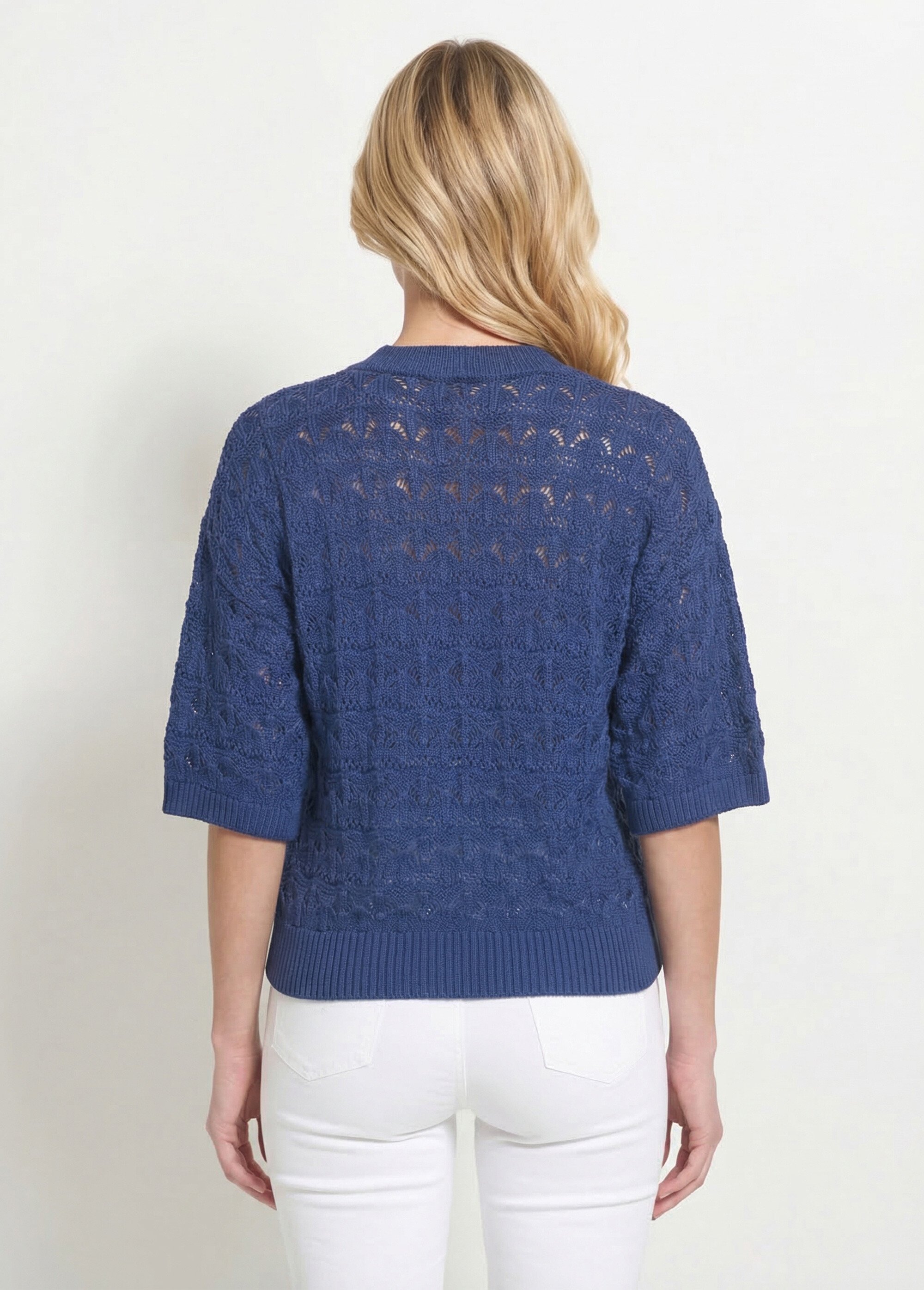 Pull manches courtes en maille ajourée