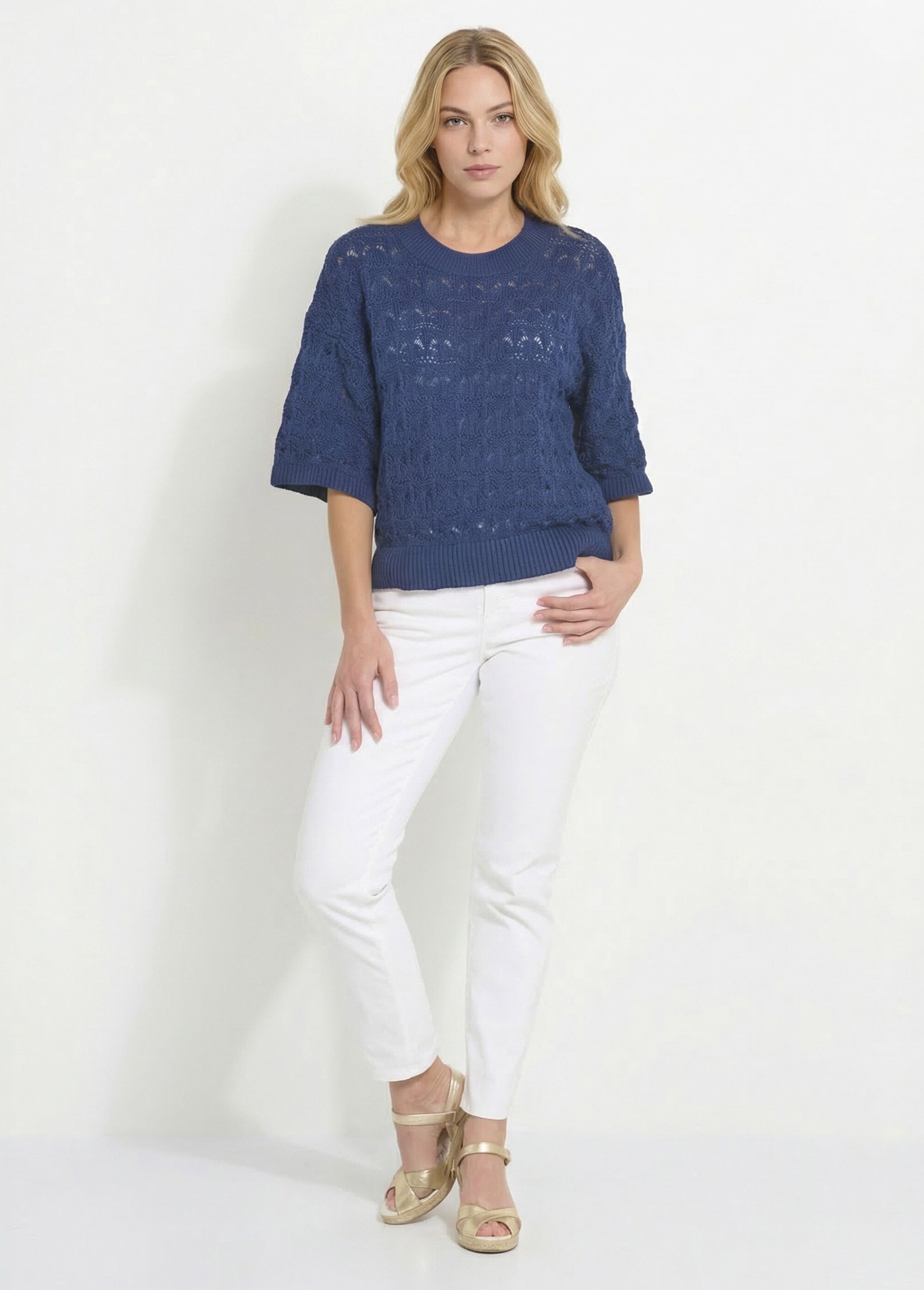 Pull manches courtes en maille ajourée Femme Bleu ANG-LEVENUSIA SI1