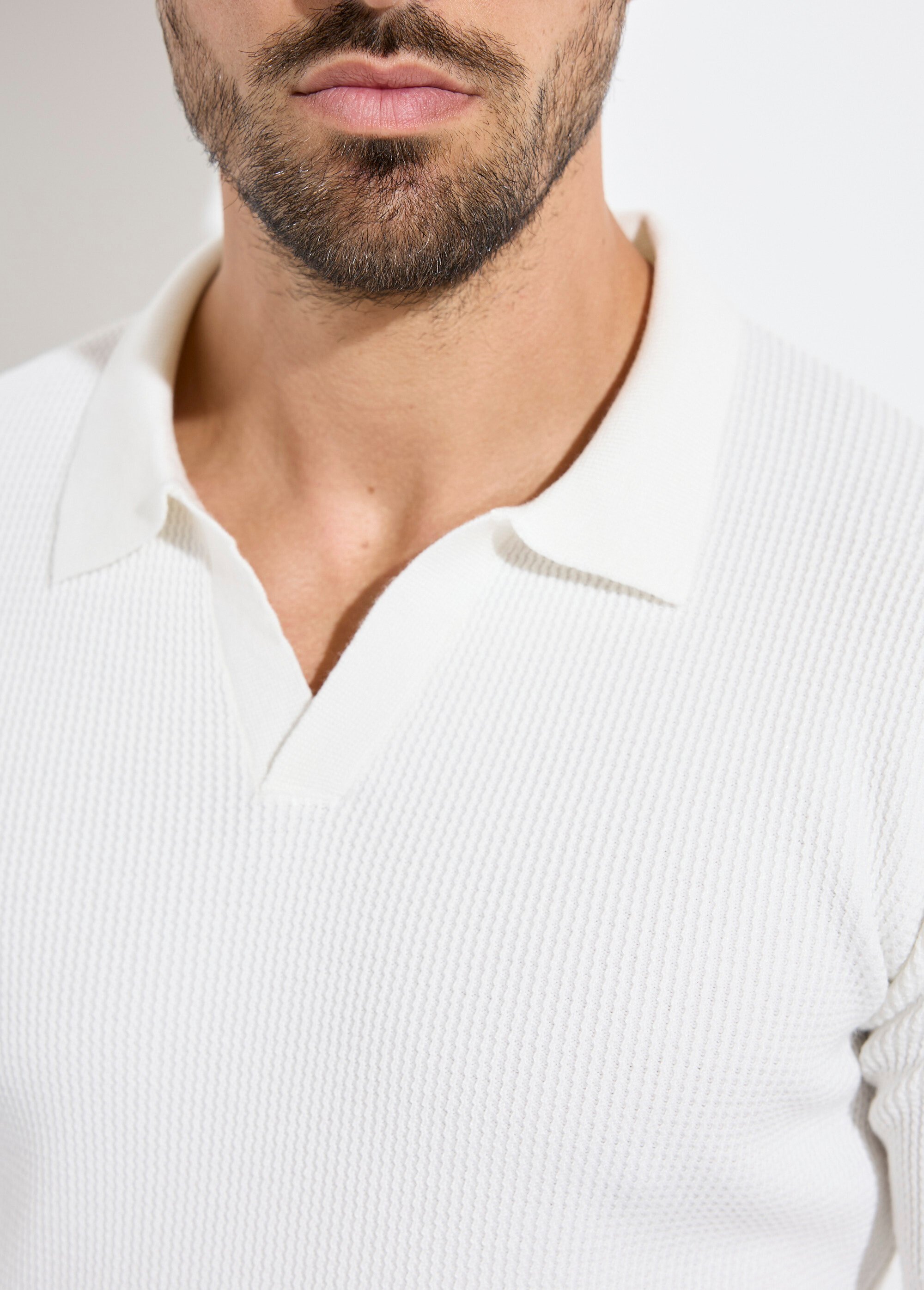 Pull ajusté col polo, manches longues Homme Blanc MENCHL90635 DE1