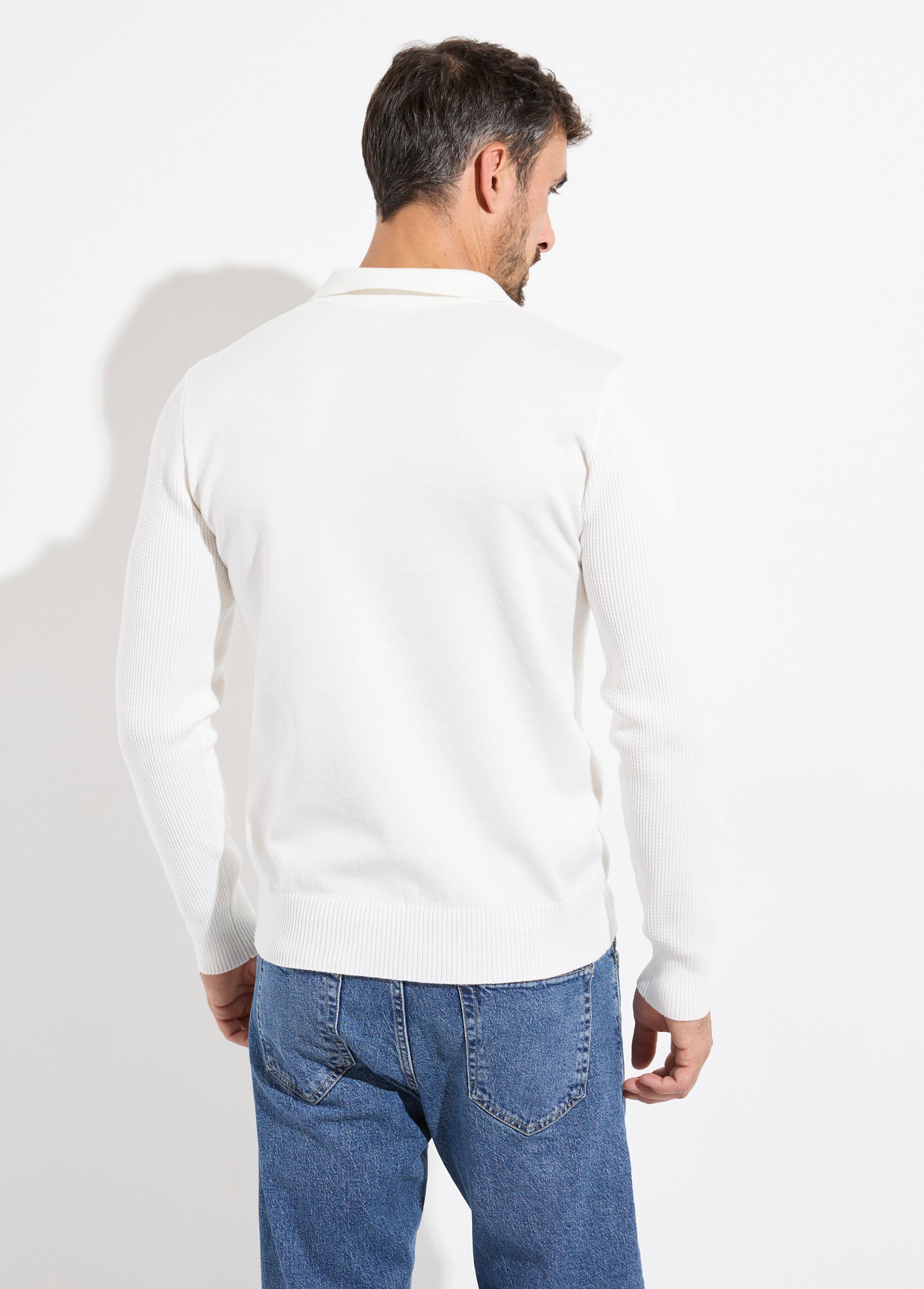 Pull ajusté col polo, manches longues Homme Blanc MENCHL90635 DO1