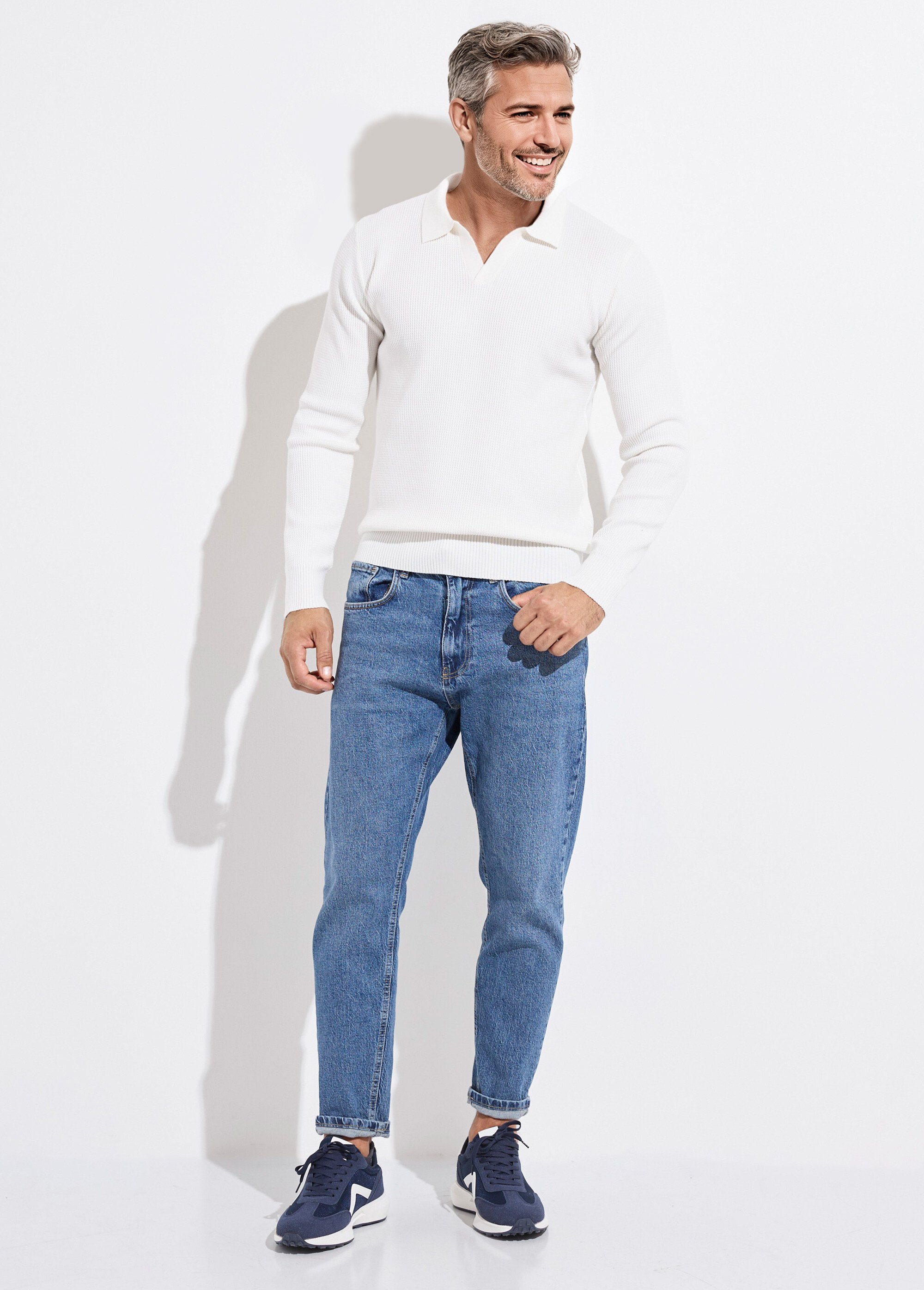 Pull ajusté col polo, manches longues Homme Blanc MENCHL90635 SF1