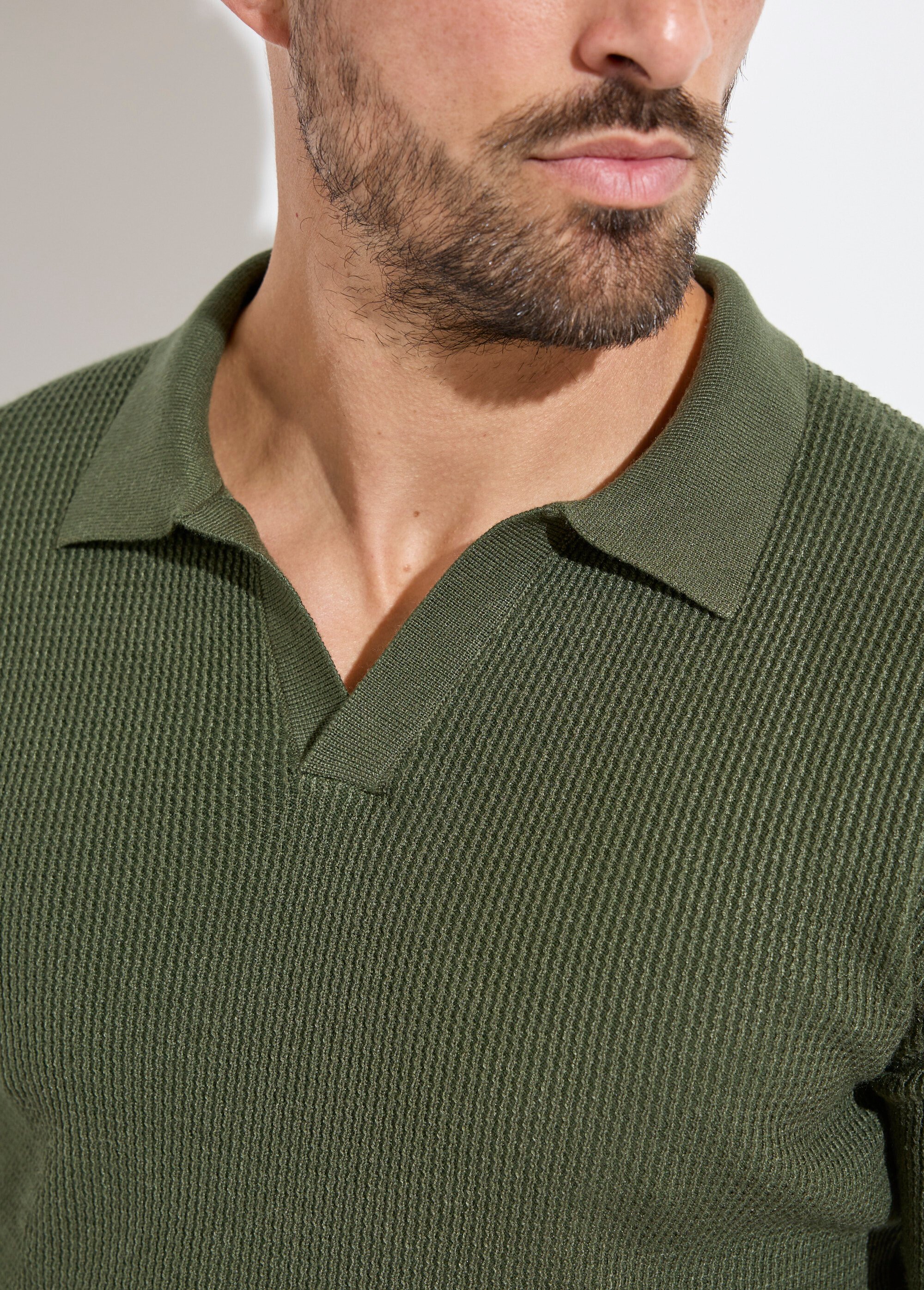 Pull ajusté col polo, manches longues Homme Vert MENCHL90635 DE1