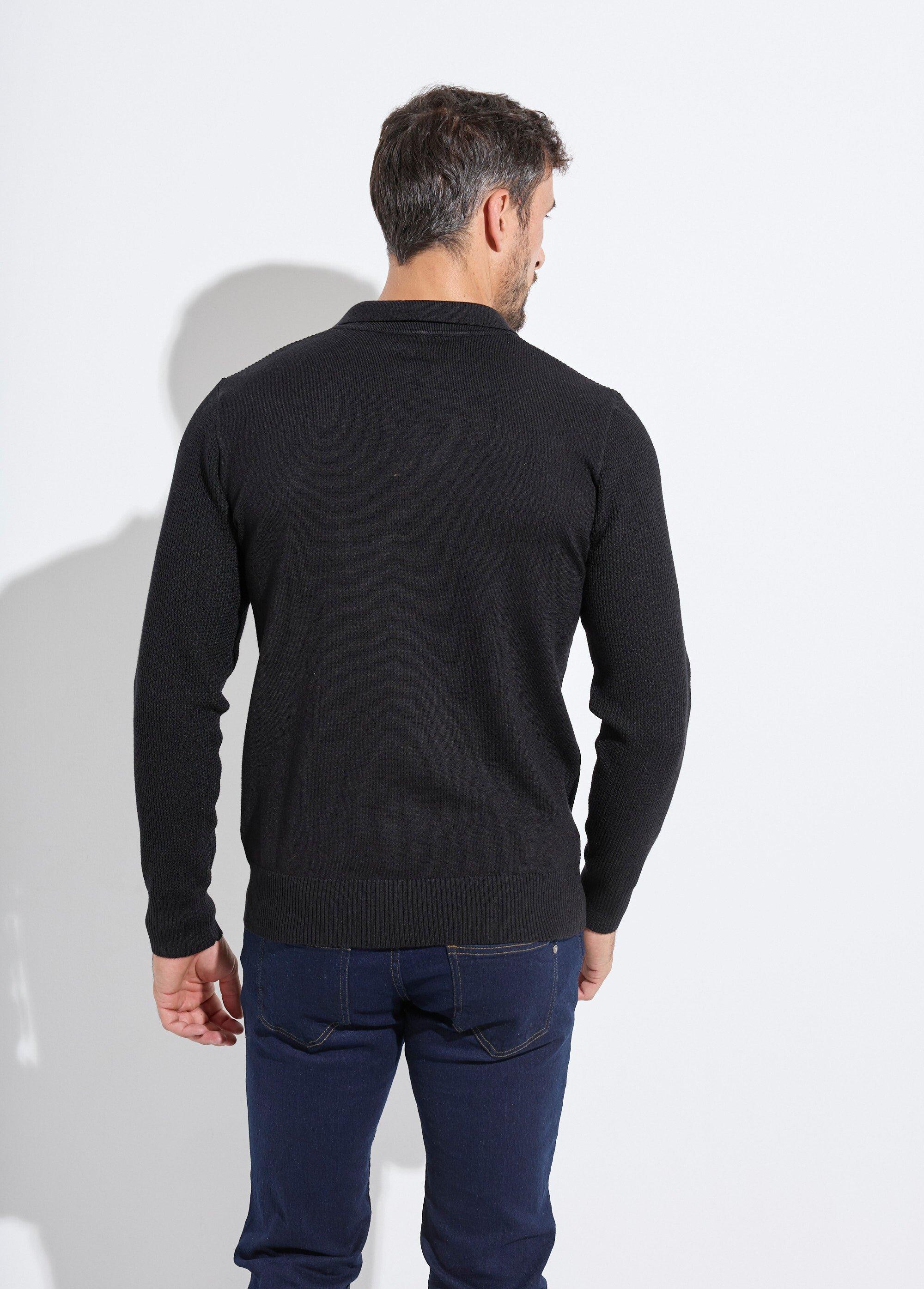 Pull ajusté col polo, manches longues