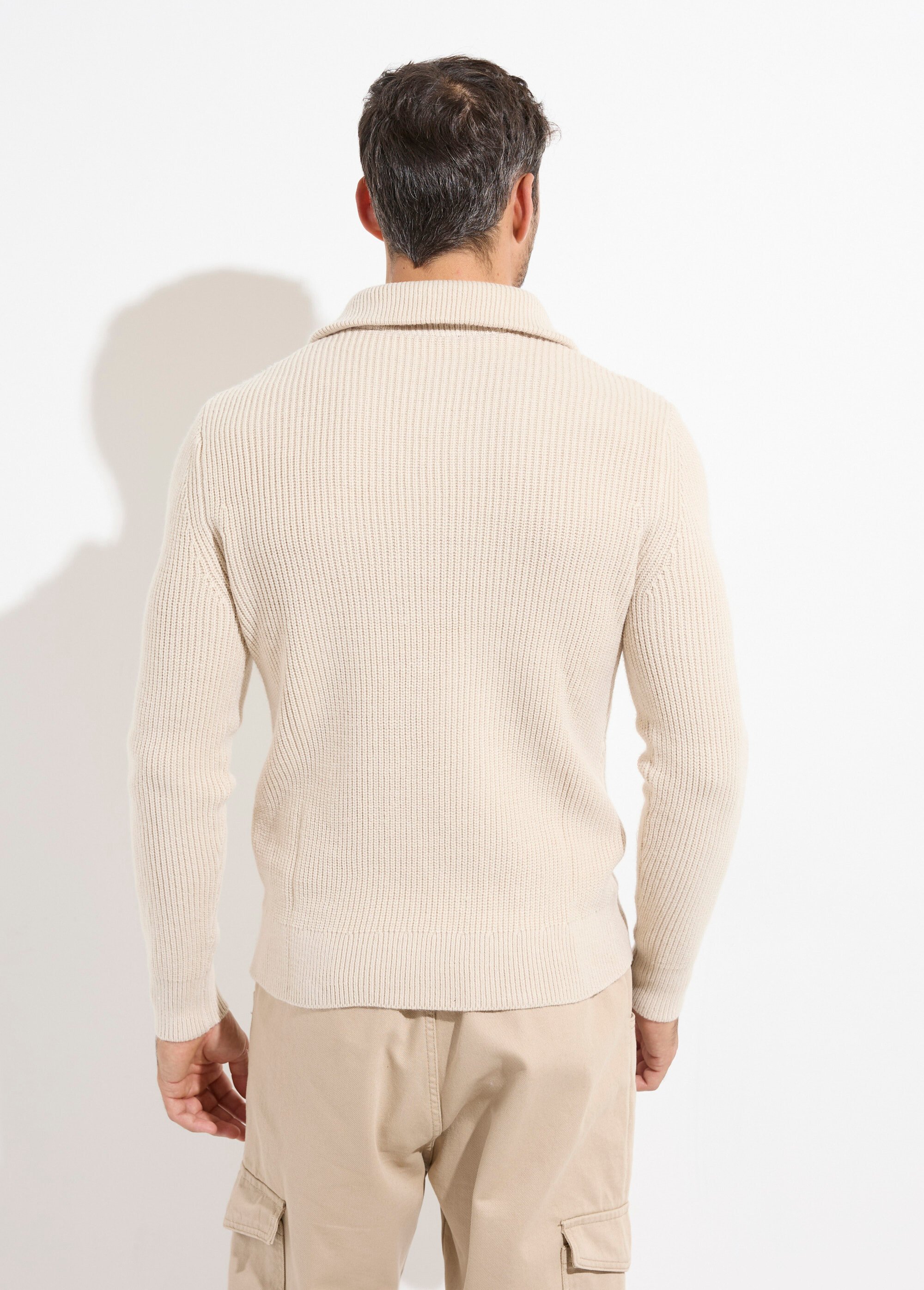 Pull col camionneur irlandais en laine Homme Beige MENW4-58111 DO1