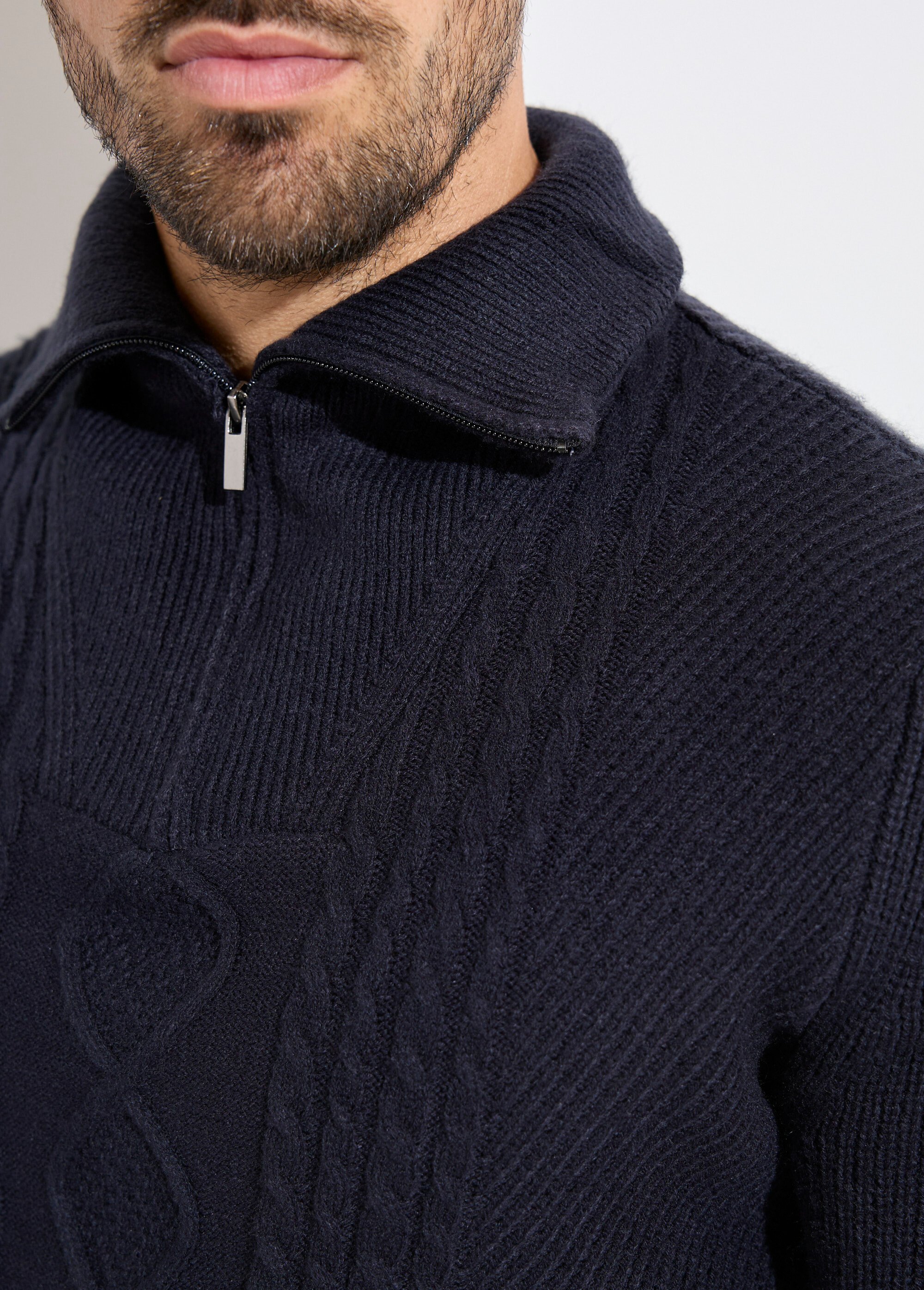 Pull col camionneur irlandais en laine Homme Bleu MENW4-58111 DE1