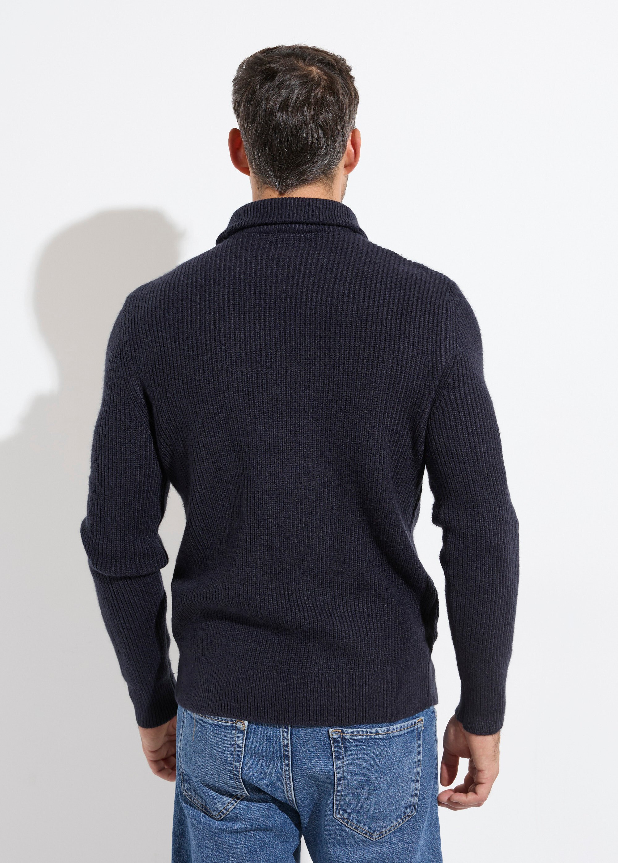Pull col camionneur irlandais en laine Homme Bleu MENW4-58111 DO1