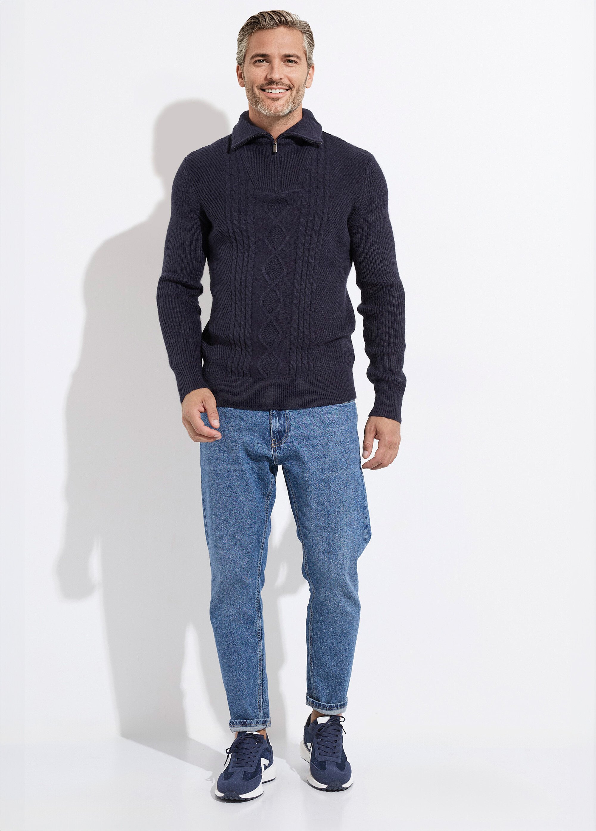 Pull col camionneur irlandais en laine Homme Bleu MENW4-58111 SF1