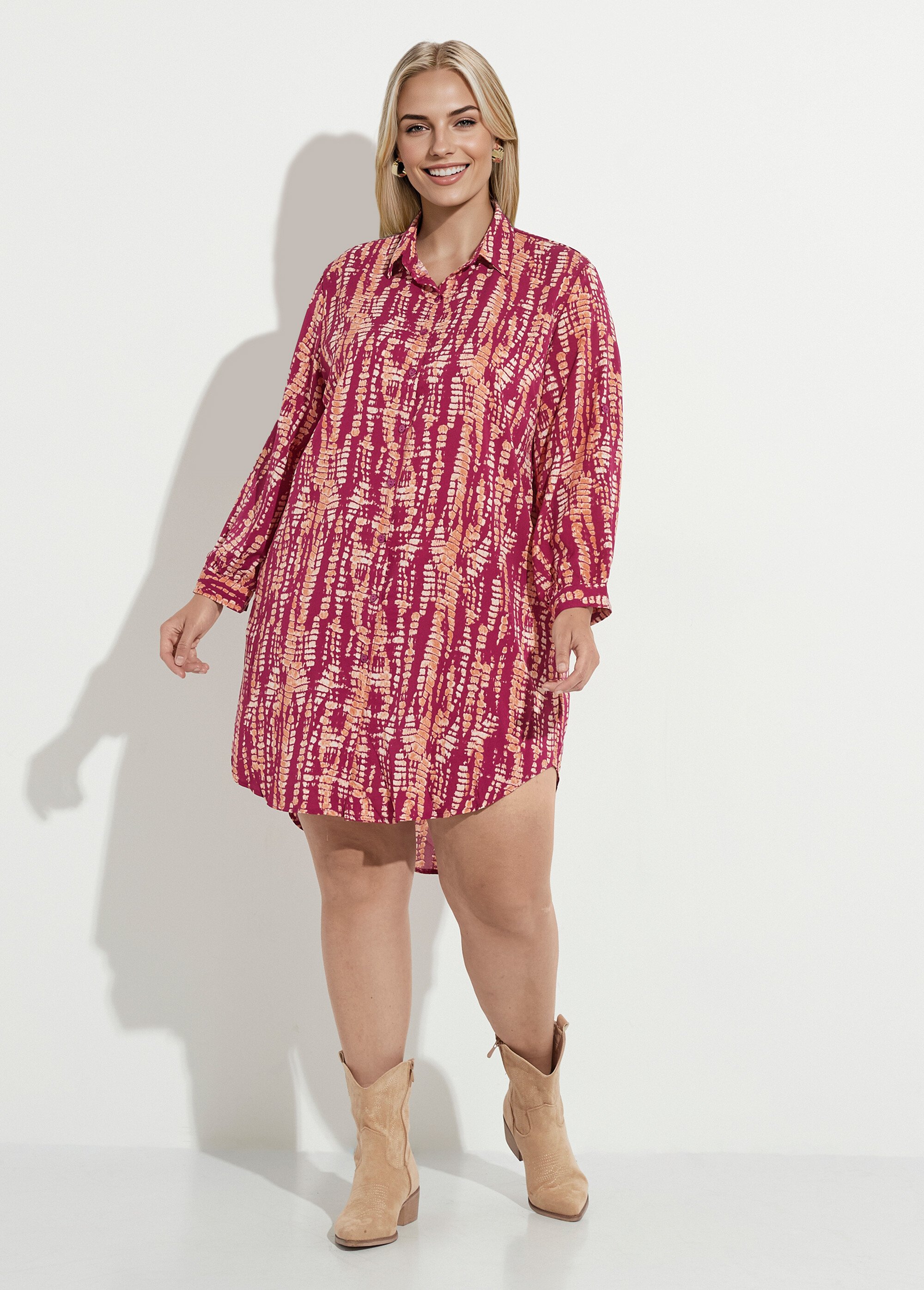 Robe chemisier imprimé reptile fantaisie Femme Grande Taille Rose CHY-R307-8 FA1