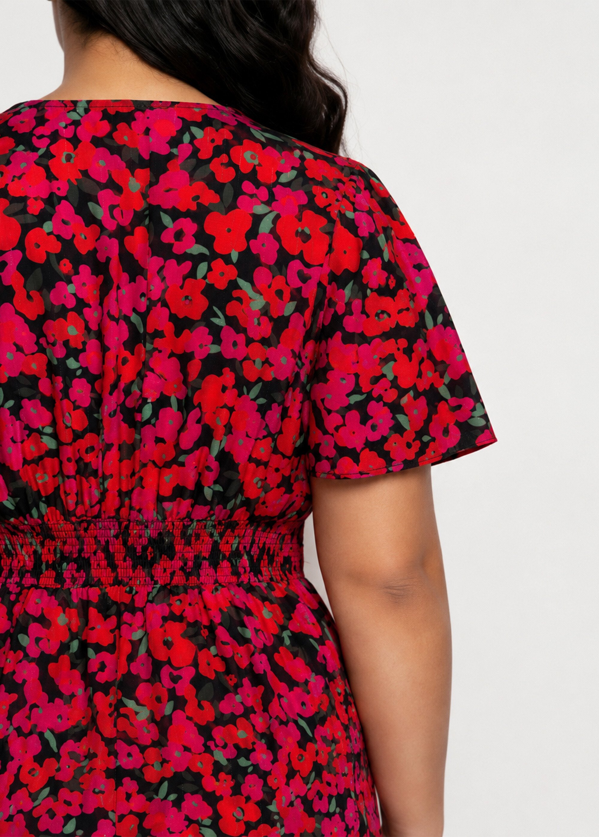 Robe courte imprimé fleuri encolure V Femme Rose MA-1163-1336 DE2