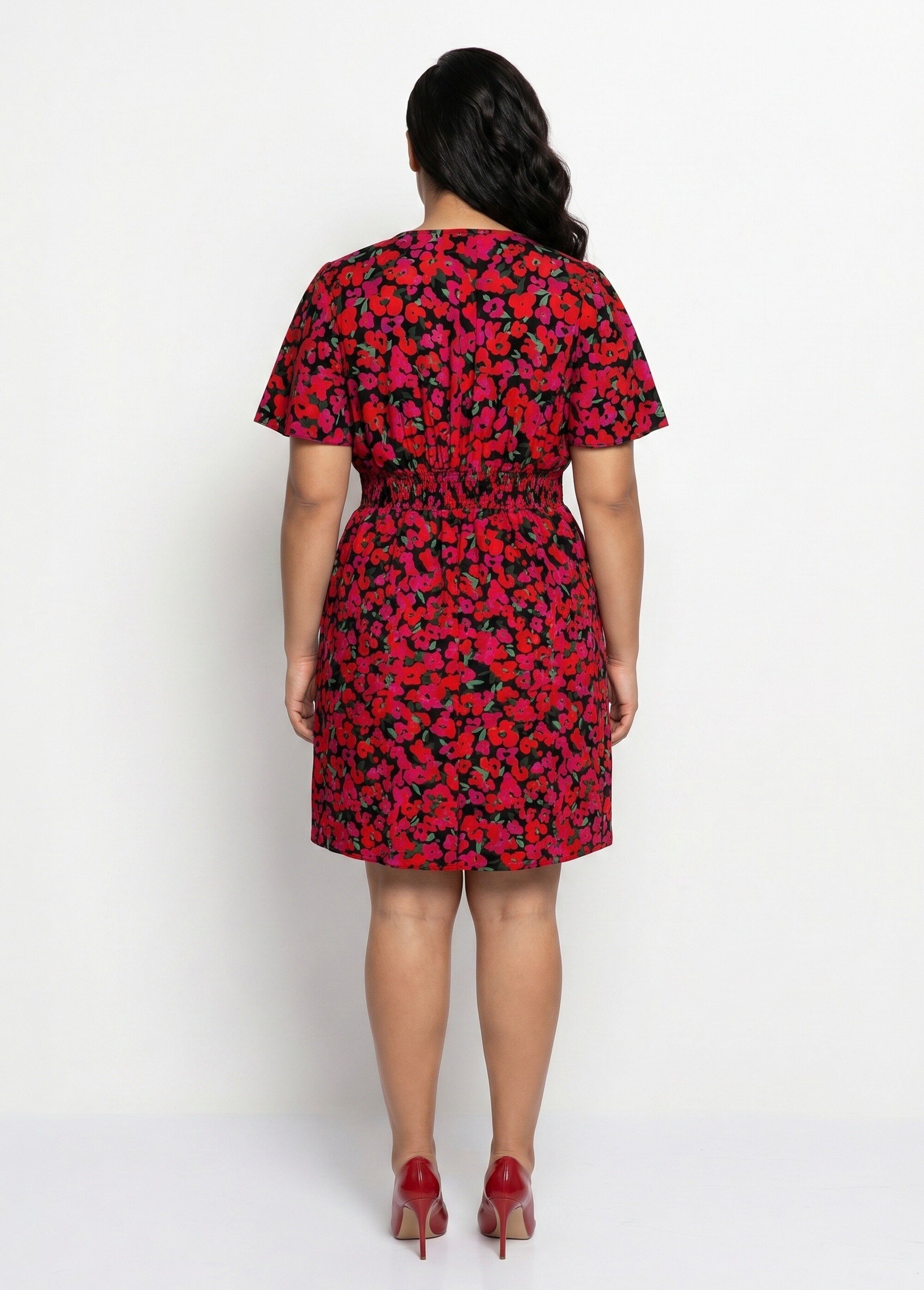 Robe courte imprimé fleuri encolure V