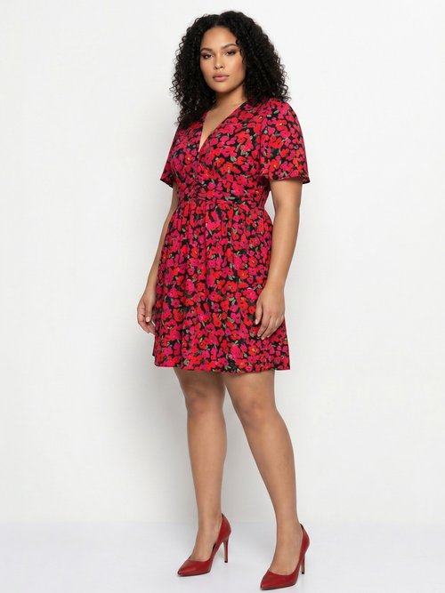 Robe courte imprimé fleuri encolure V Femme Rose MA-1163-1336 FA1
