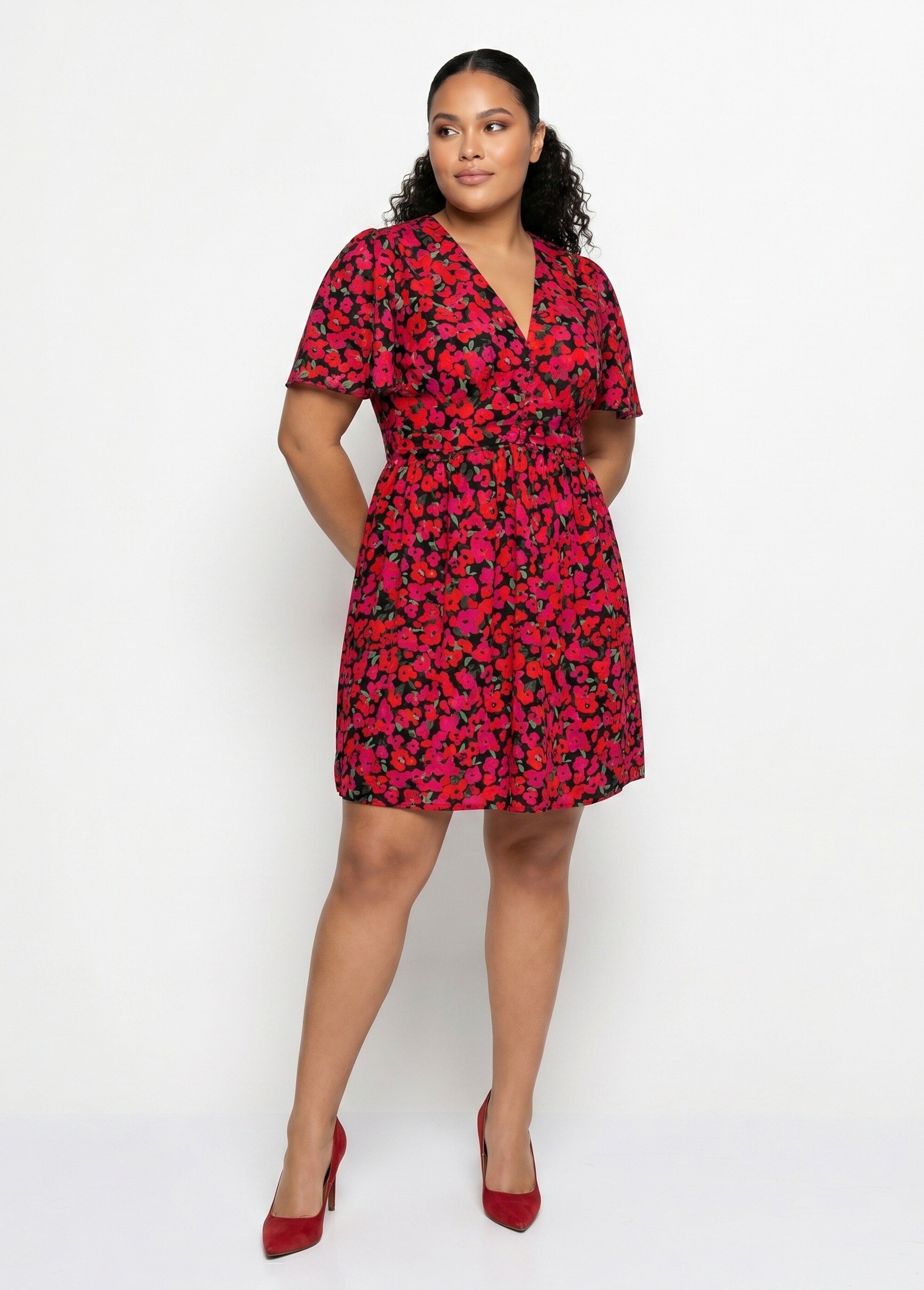Robe courte imprimé fleuri encolure V