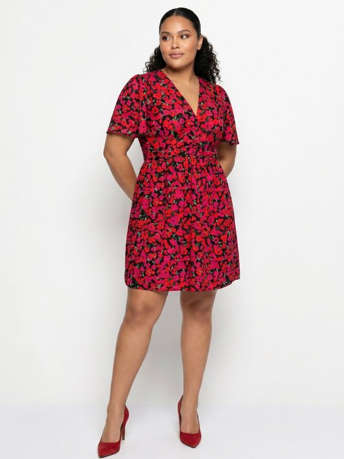 Robe courte imprimé fleuri encolure V Femme Rose MA-1163-1336 MV1