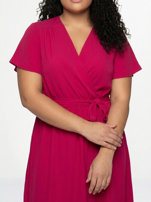 Robe housse longue, ceinture à nouer Femme Grande Taille Rose MA-805-1207DP DE1