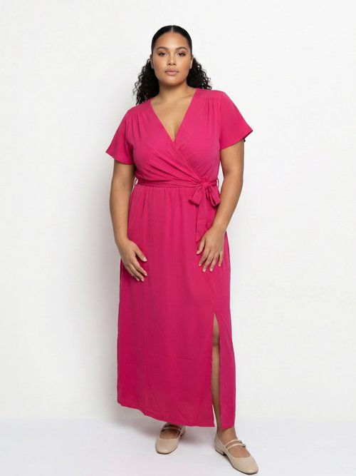 Robe housse longue, ceinture à nouer Femme Grande Taille Rose MA-805-1207DP FA1