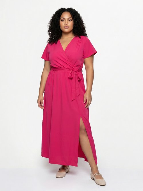 Robe housse longue, ceinture à nouer Femme Grande Taille Rose MA-805-1207DP MV1