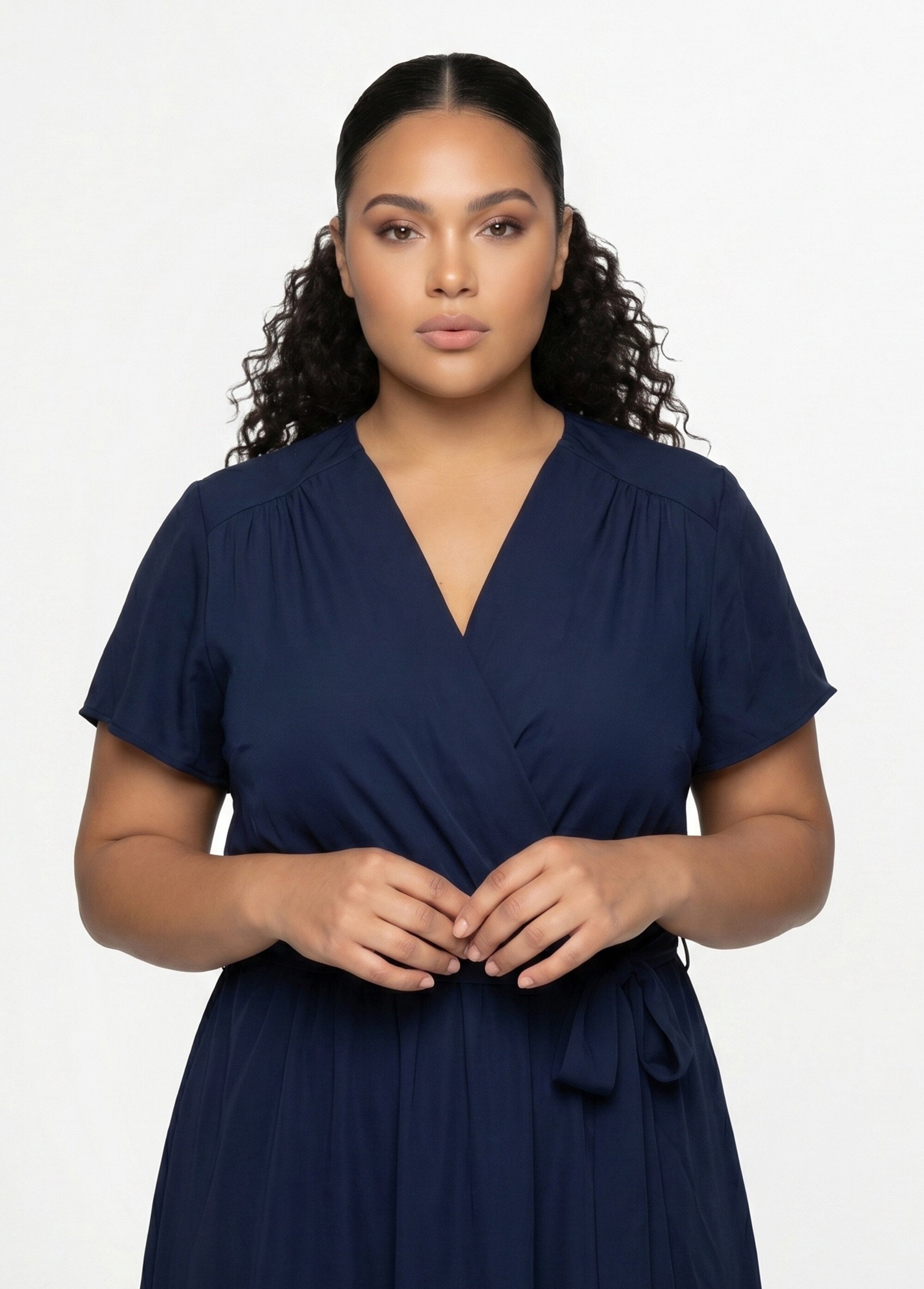 Robe housse longue, ceinture à nouer Femme Grande Taille Bleu MA-805-1207DP DE1