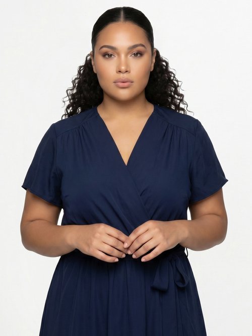 Robe housse longue, ceinture à nouer Femme Grande Taille Bleu MA-805-1207DP DE1