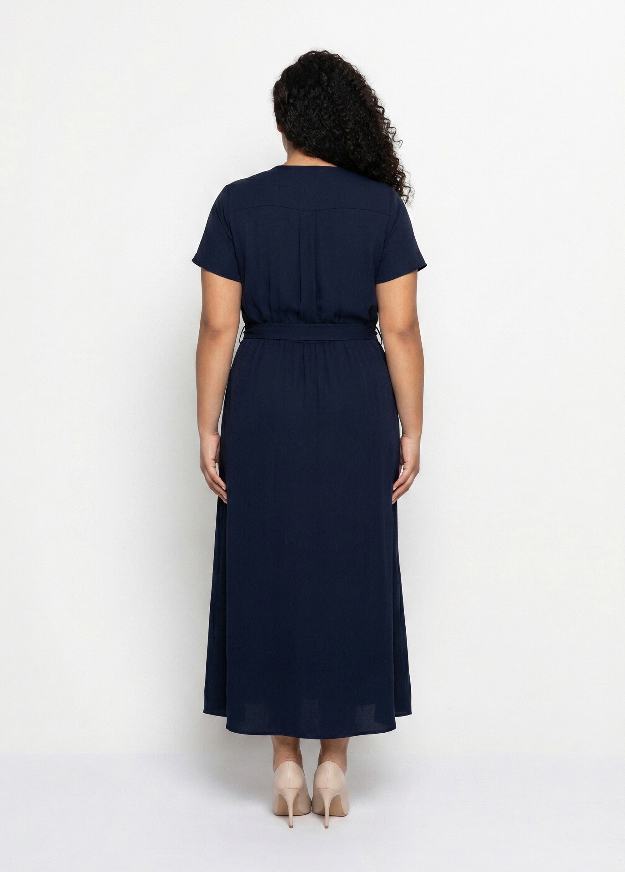 Robe housse longue, ceinture à nouer Femme Grande Taille Bleu MA-805-1207DP DO1
