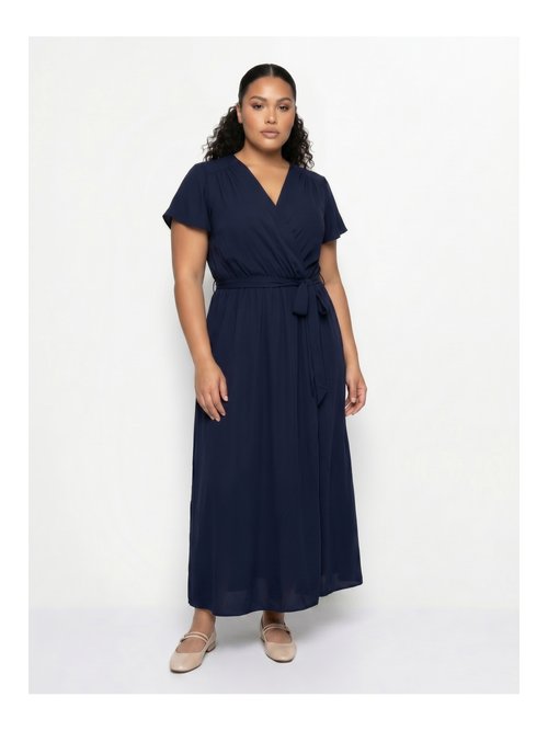 Robe housse longue, ceinture à nouer Femme Grande Taille Bleu MA-805-1207DP FA1