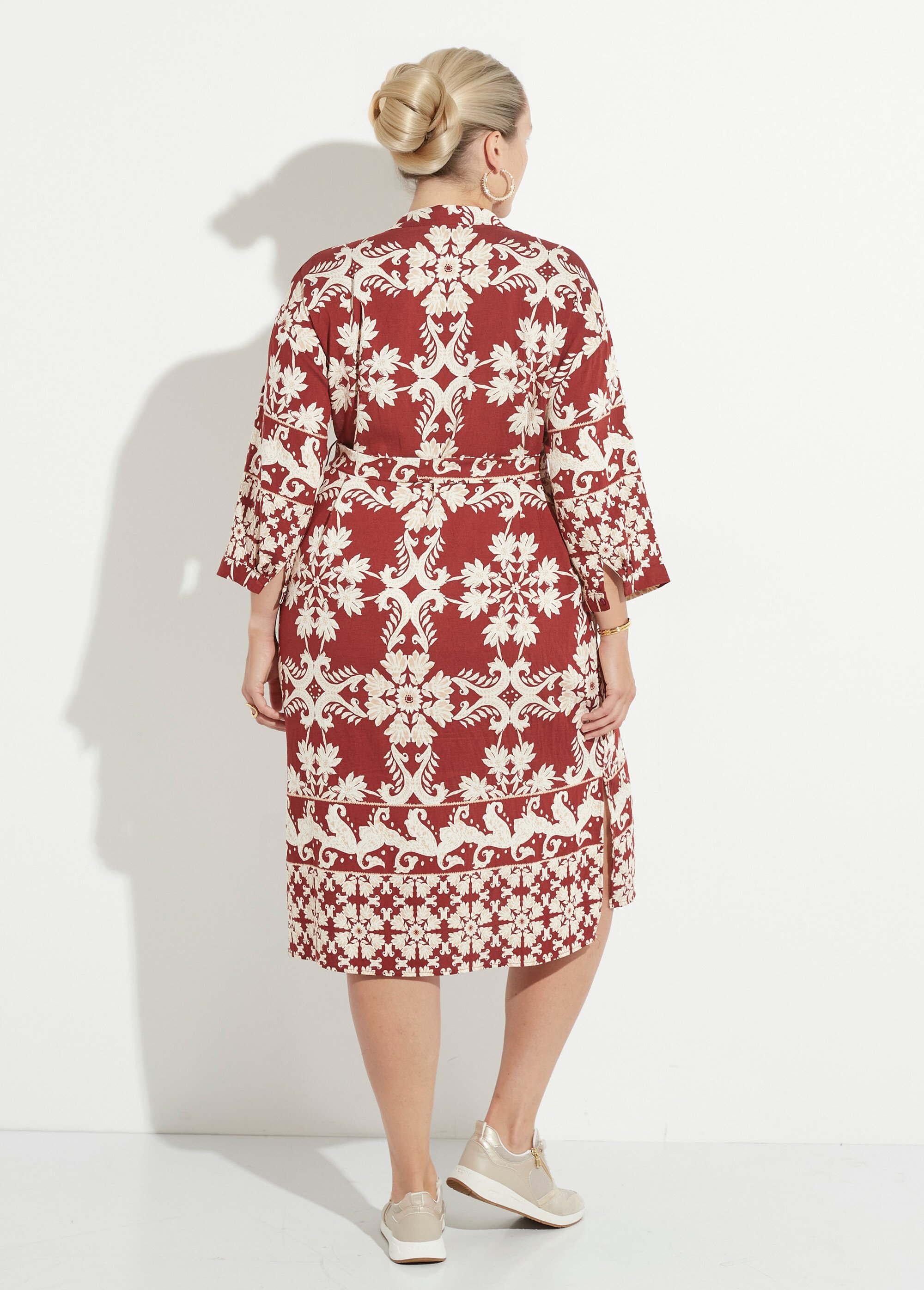 Robe longue à ceinturer imprimé fleuri Femme Grande Taille Rouge CHY-AQ02 DO1