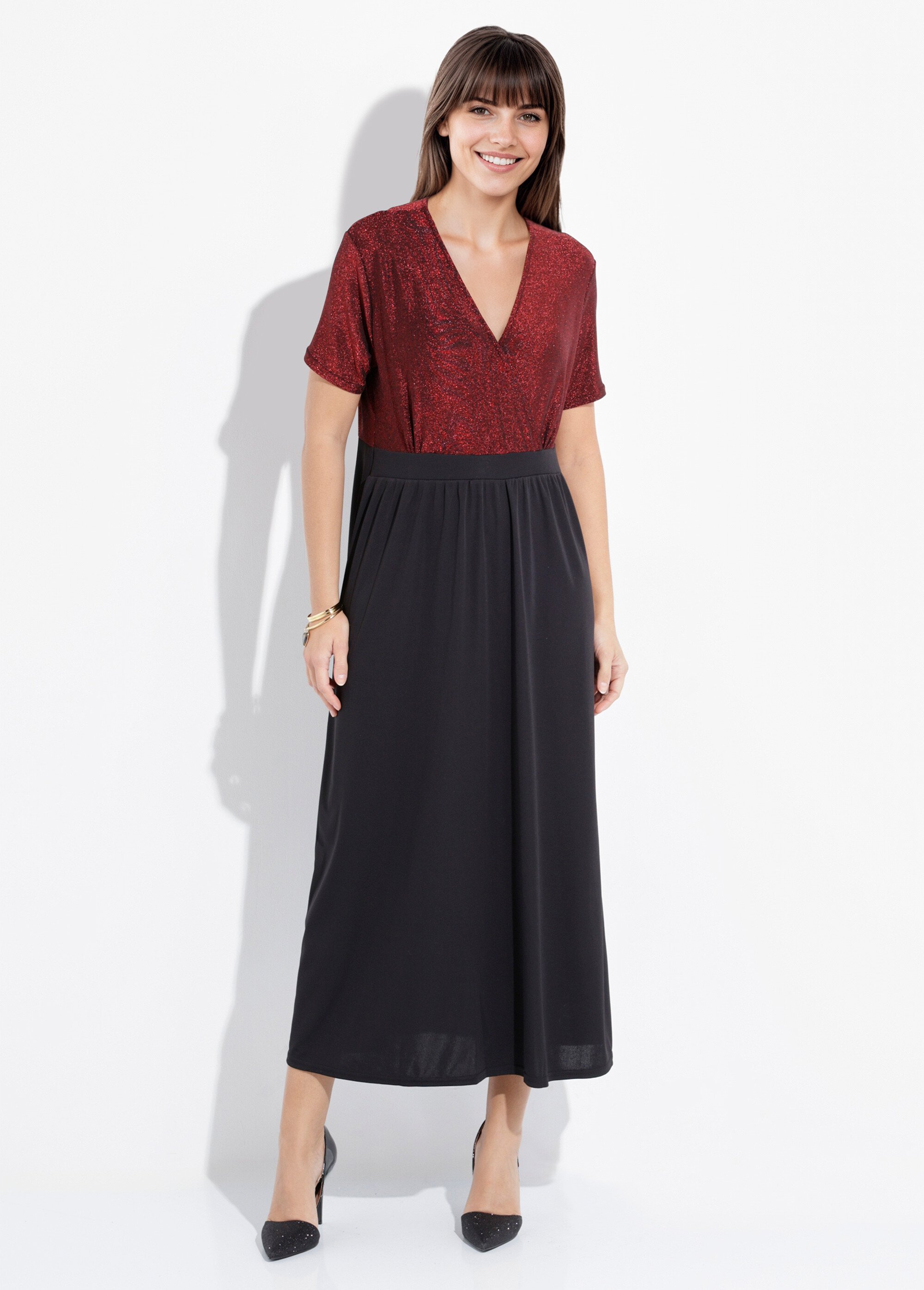 Robe longue chic en maille métallisée Femme Rouge FI-HIGOR FA1