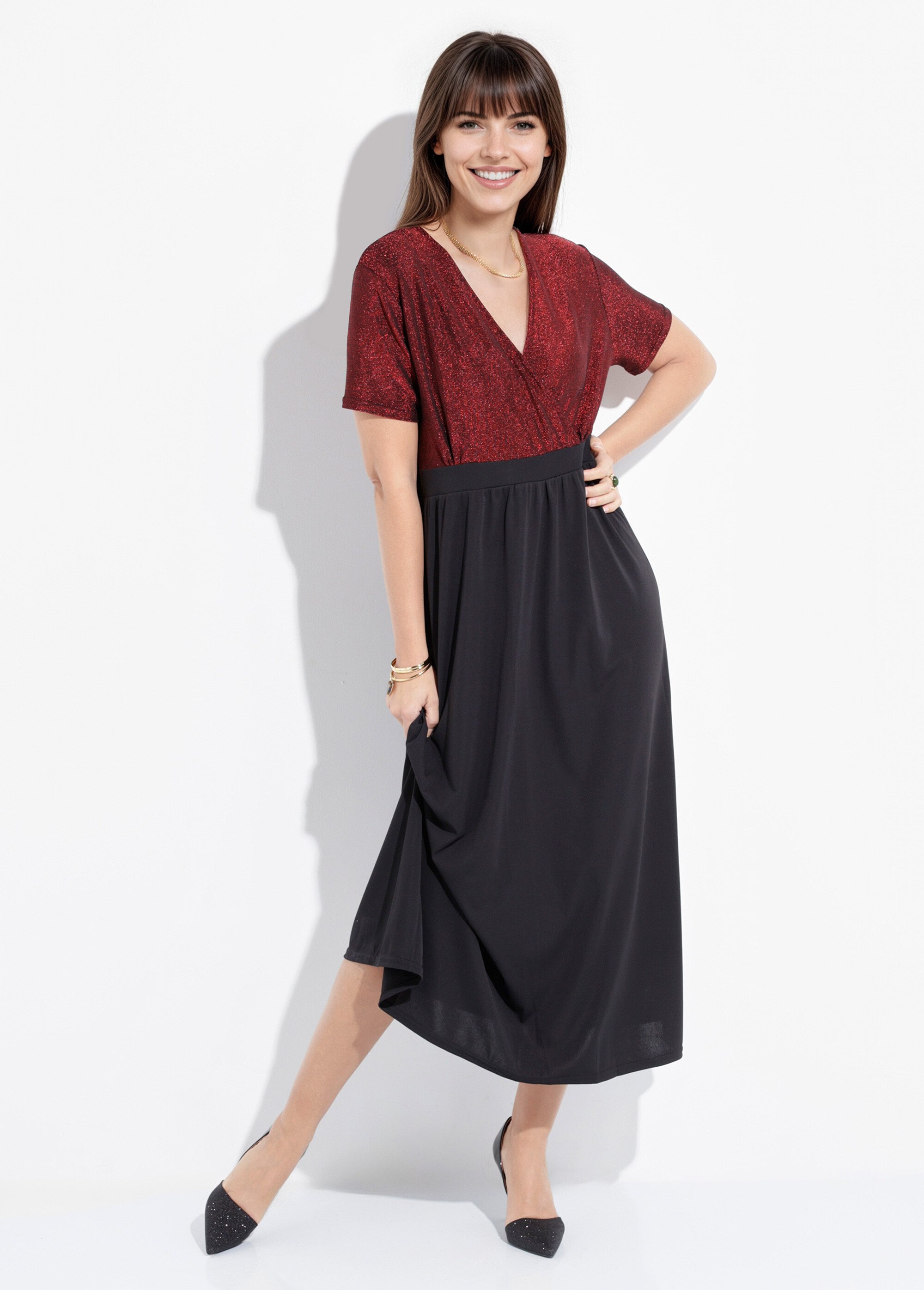 Robe longue chic en maille métallisée Femme Rouge FI-HIGOR MV1