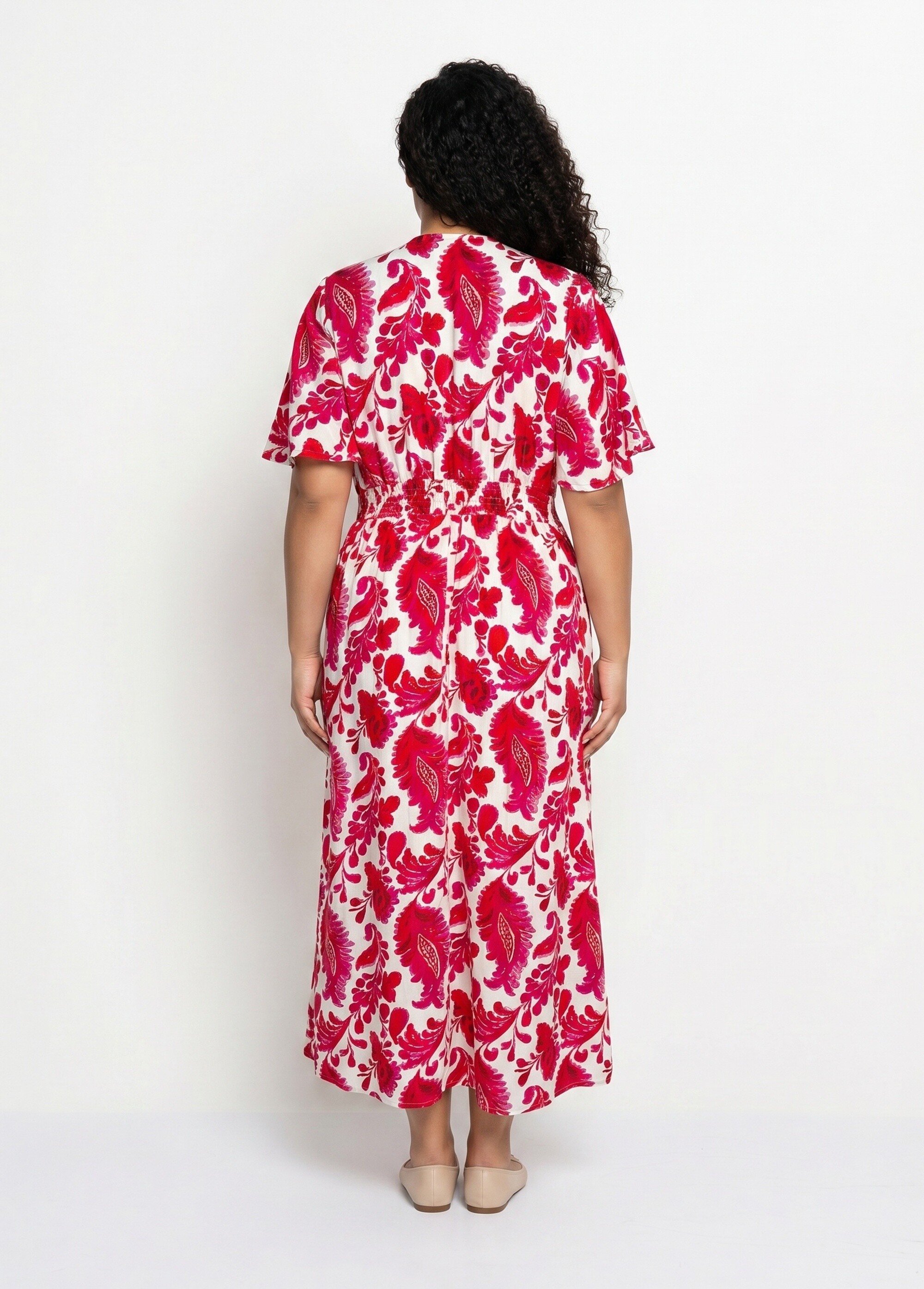 Robe longue imprimée, taille plissée