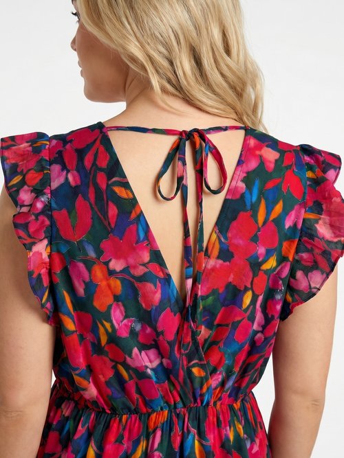 Robe longues sans manches motif fleuri Femme Grande Taille Rouge MA-759-2701 DE2