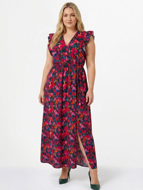 Robe longues sans manches motif fleuri Femme Grande Taille Rouge MA-759-2701 FA1