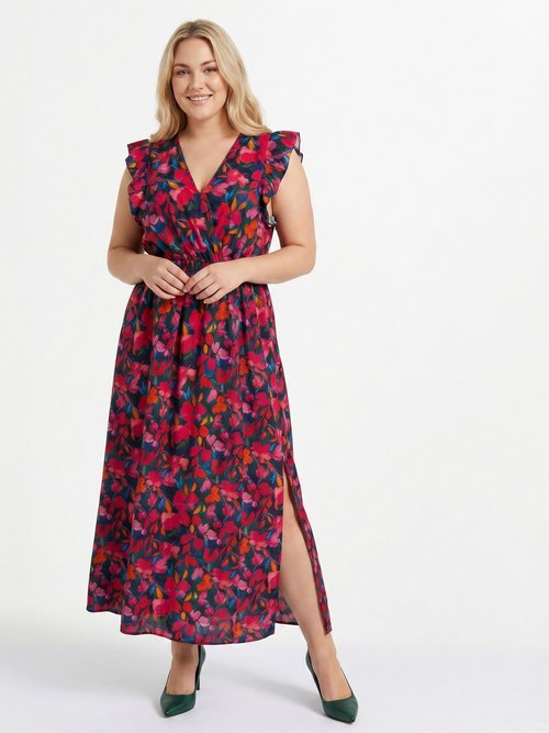 Robe longues sans manches motif fleuri Femme Grande Taille Rouge MA-759-2701 MV1