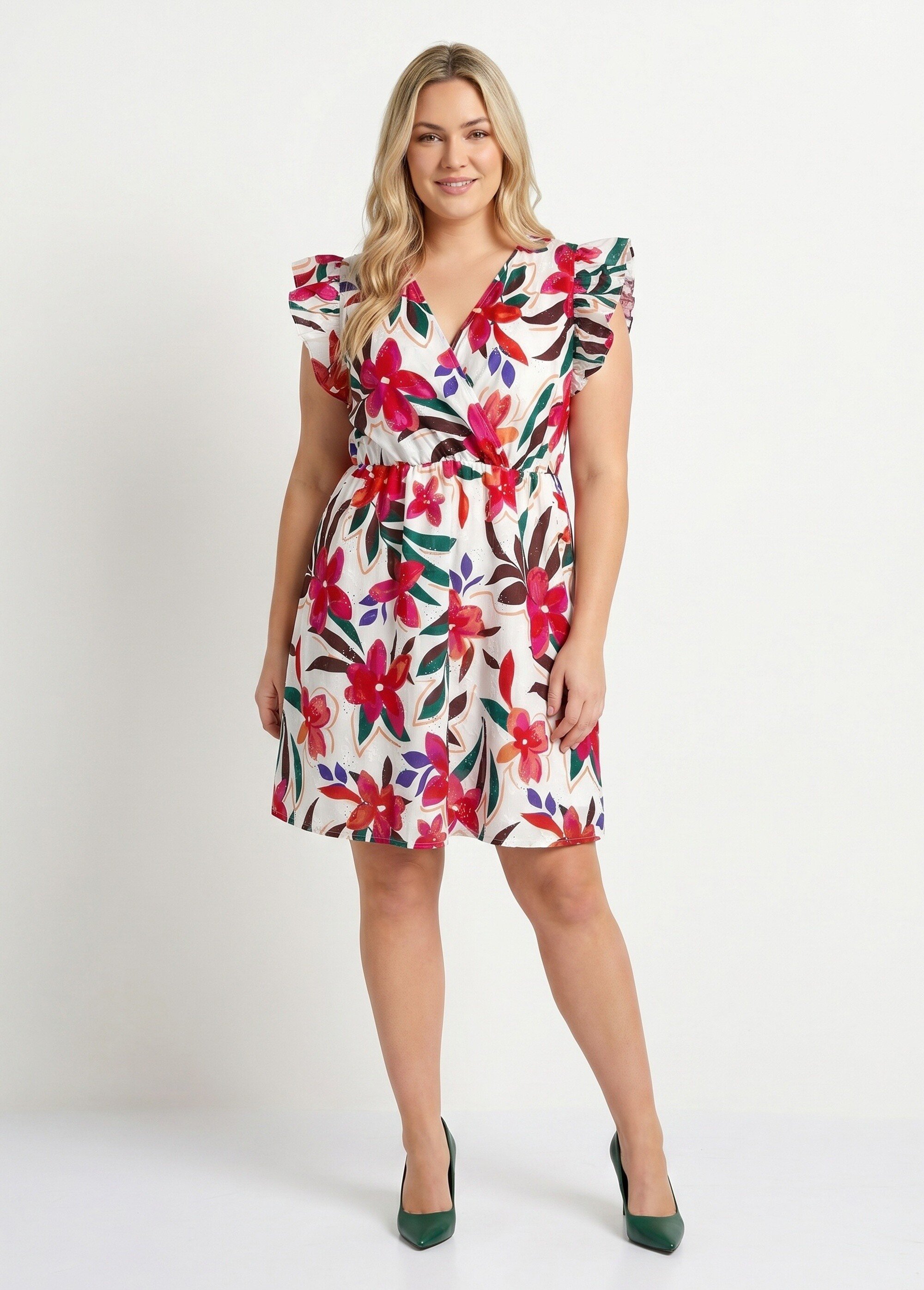 Robe sans manches broderie anglaise Femme Grande Taille Blanc MA-8029 FA1