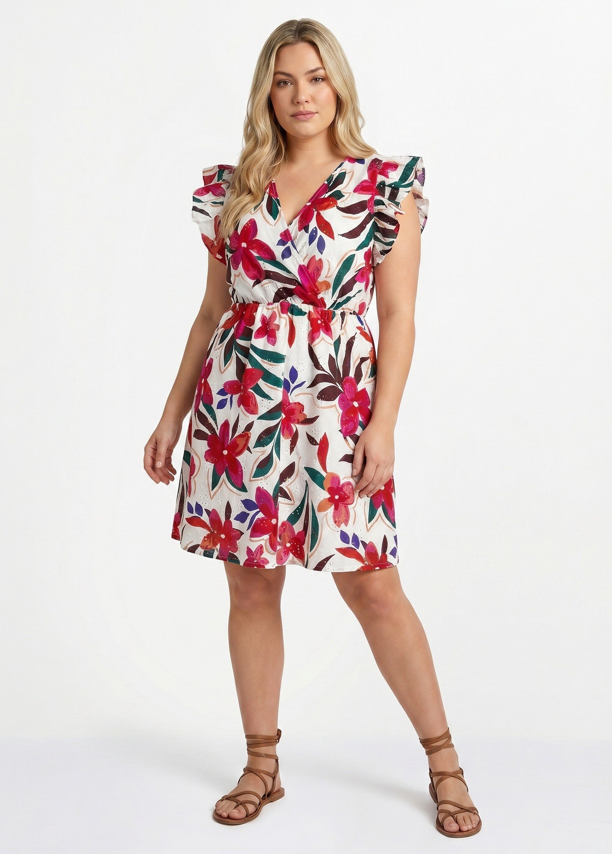Robe sans manches broderie anglaise Femme Grande Taille Blanc MA-8029 MV1