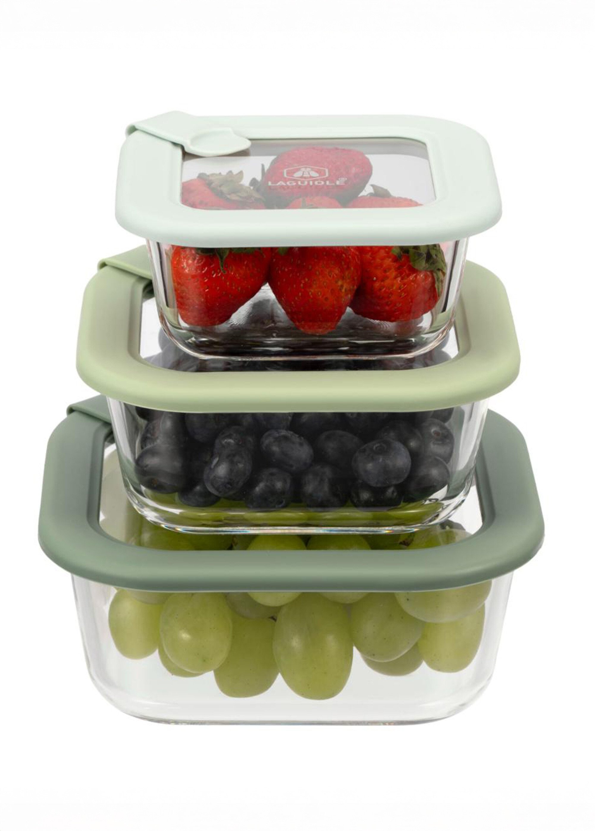 Set 3 boîtes de conservation carrées, verre Vert 9280095 DE1