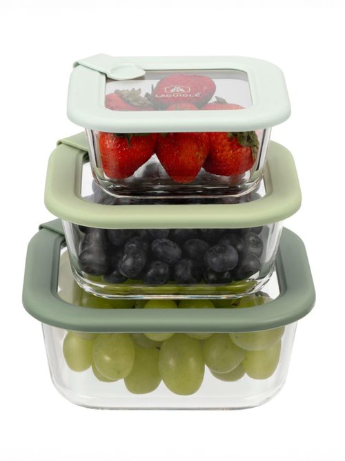 Set 3 boîtes de conservation carrées, verre Vert 9280095 DE1