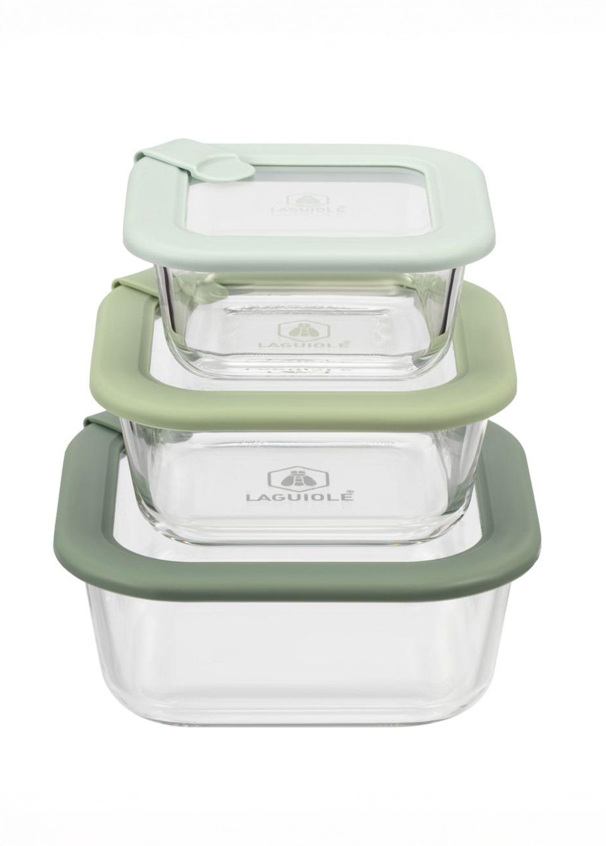 Set 3 boîtes de conservation carrées, verre Vert 9280095 FA1