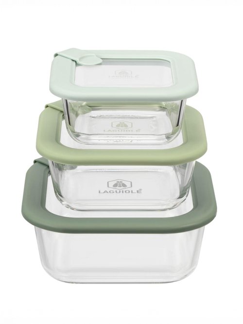 Set 3 boîtes de conservation carrées, verre Vert 9280095 FA1
