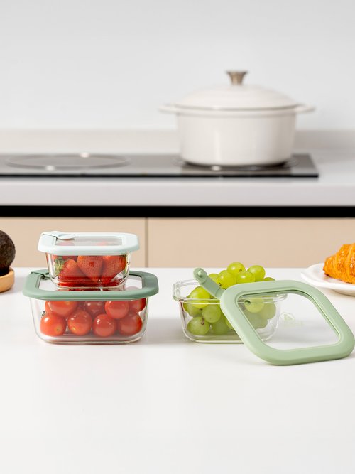 Set 3 boîtes de conservation carrées, verre Vert 9280095 SI2