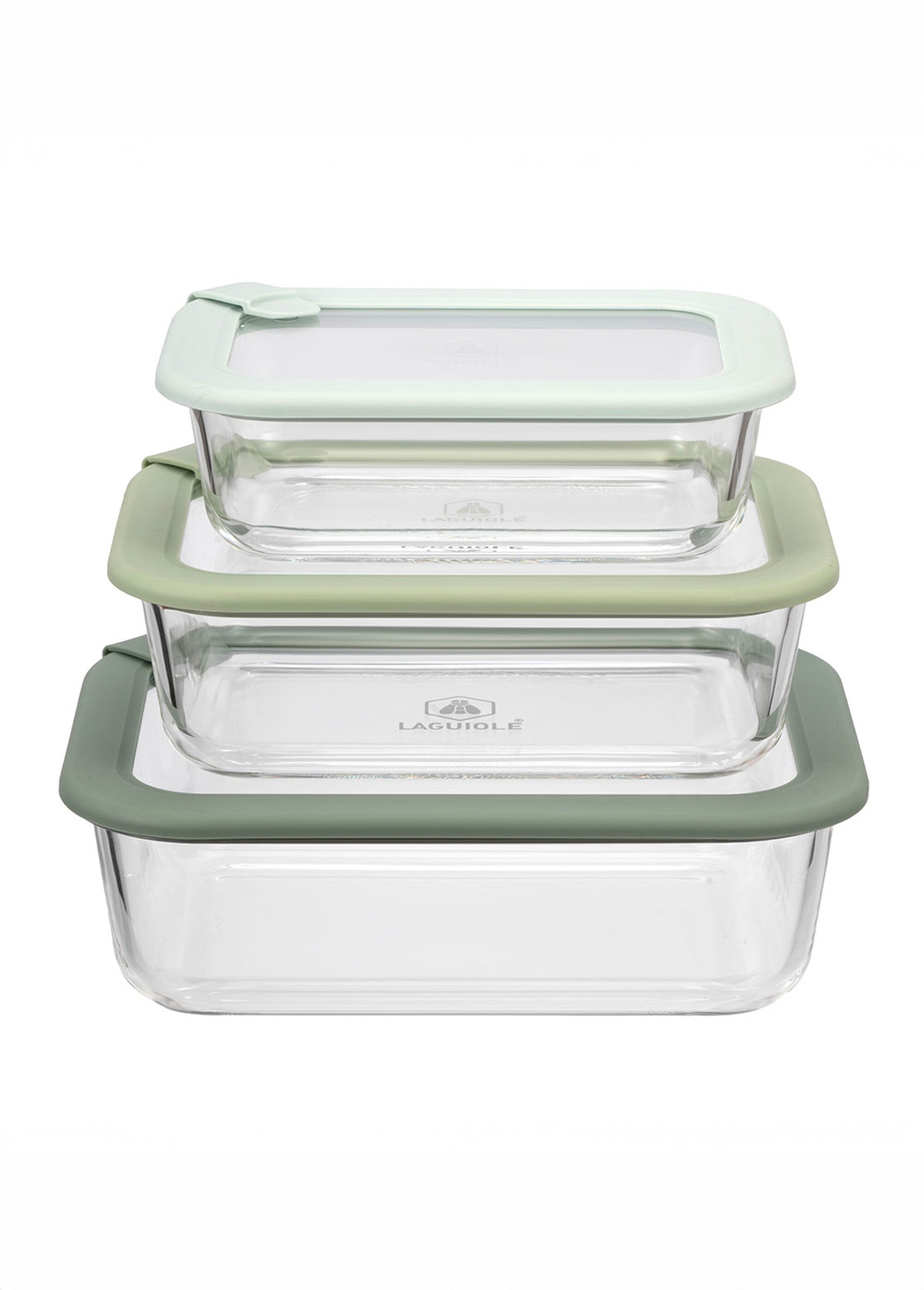 Set 3 boîtes de conservation rectangulaires, verre Vert 9280090 FA1