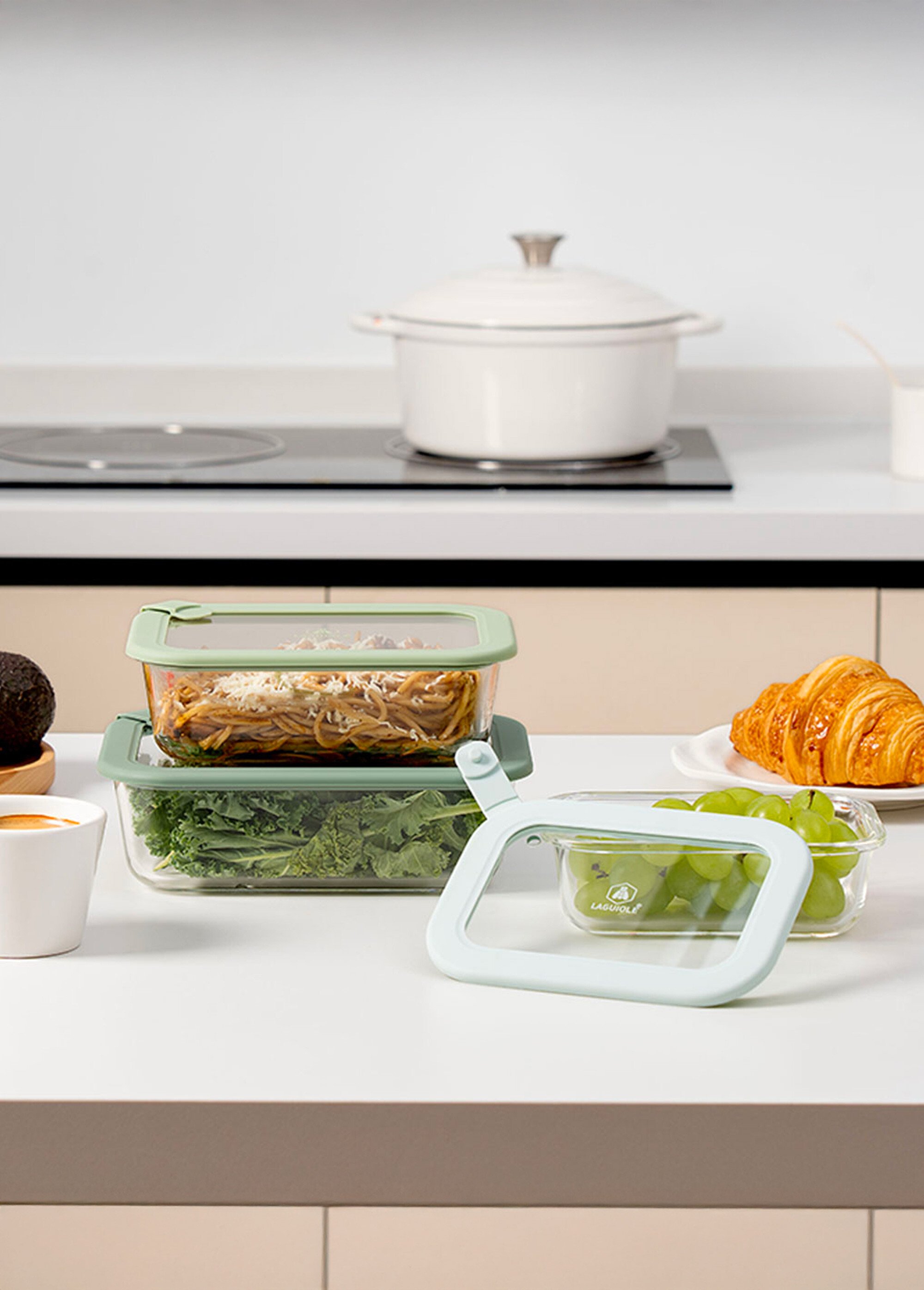 Set 3 boîtes de conservation rectangulaires, verre Vert 9280090 SI1