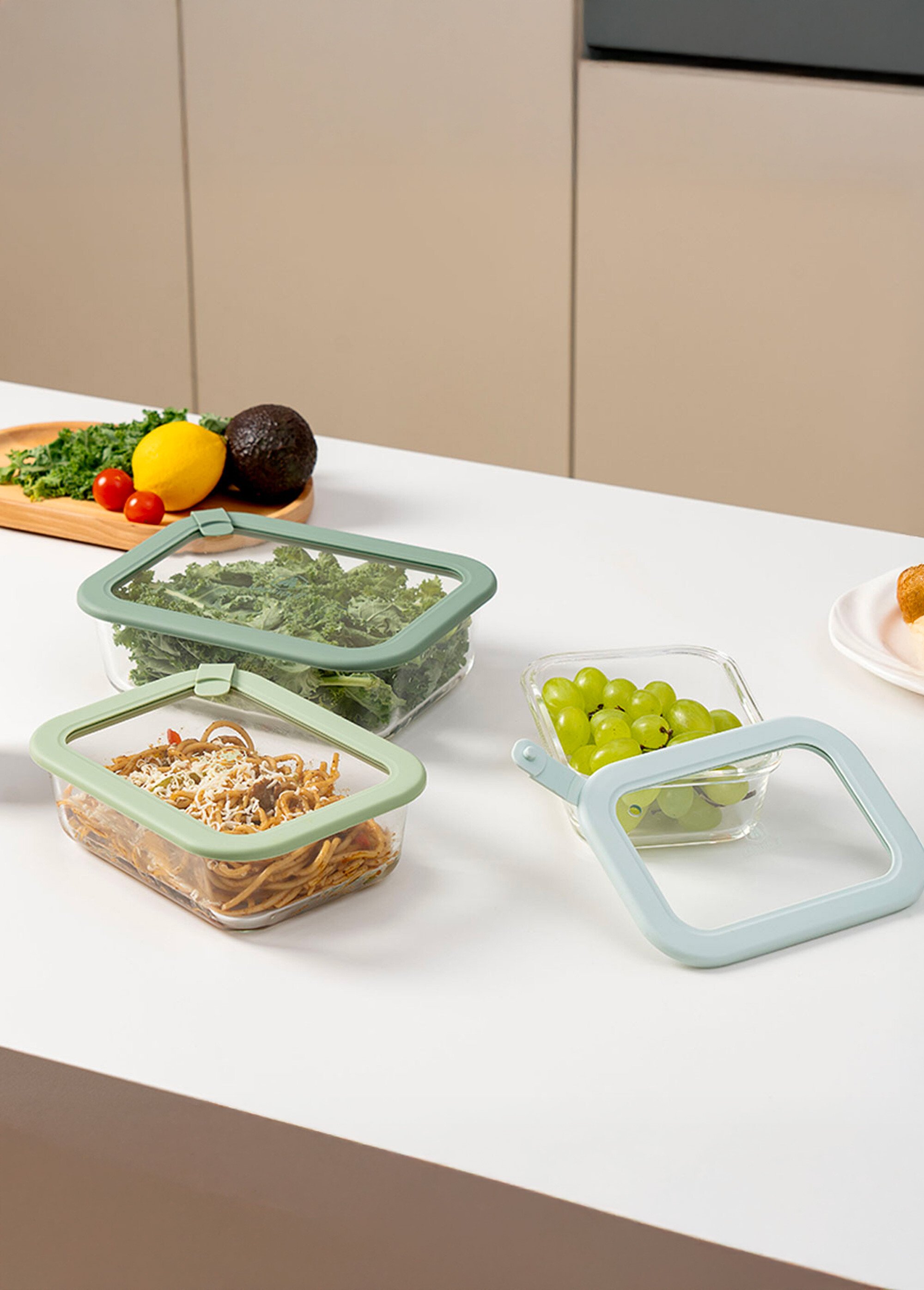 Set 3 boîtes de conservation rectangulaires, verre Vert 9280090 SI2