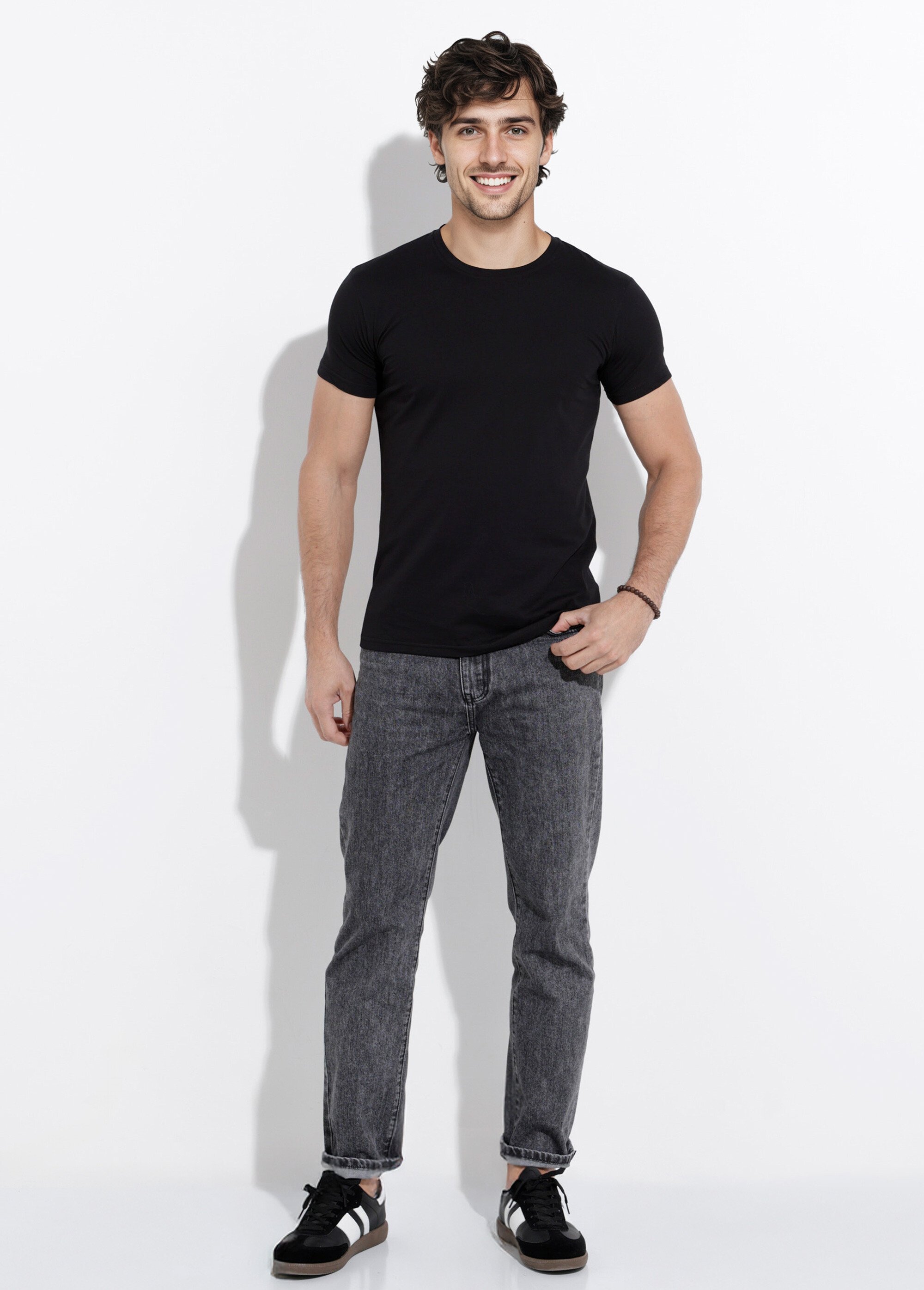 T-shirt col rond coupe ajustée Homme Noir MENW2190 SF1
