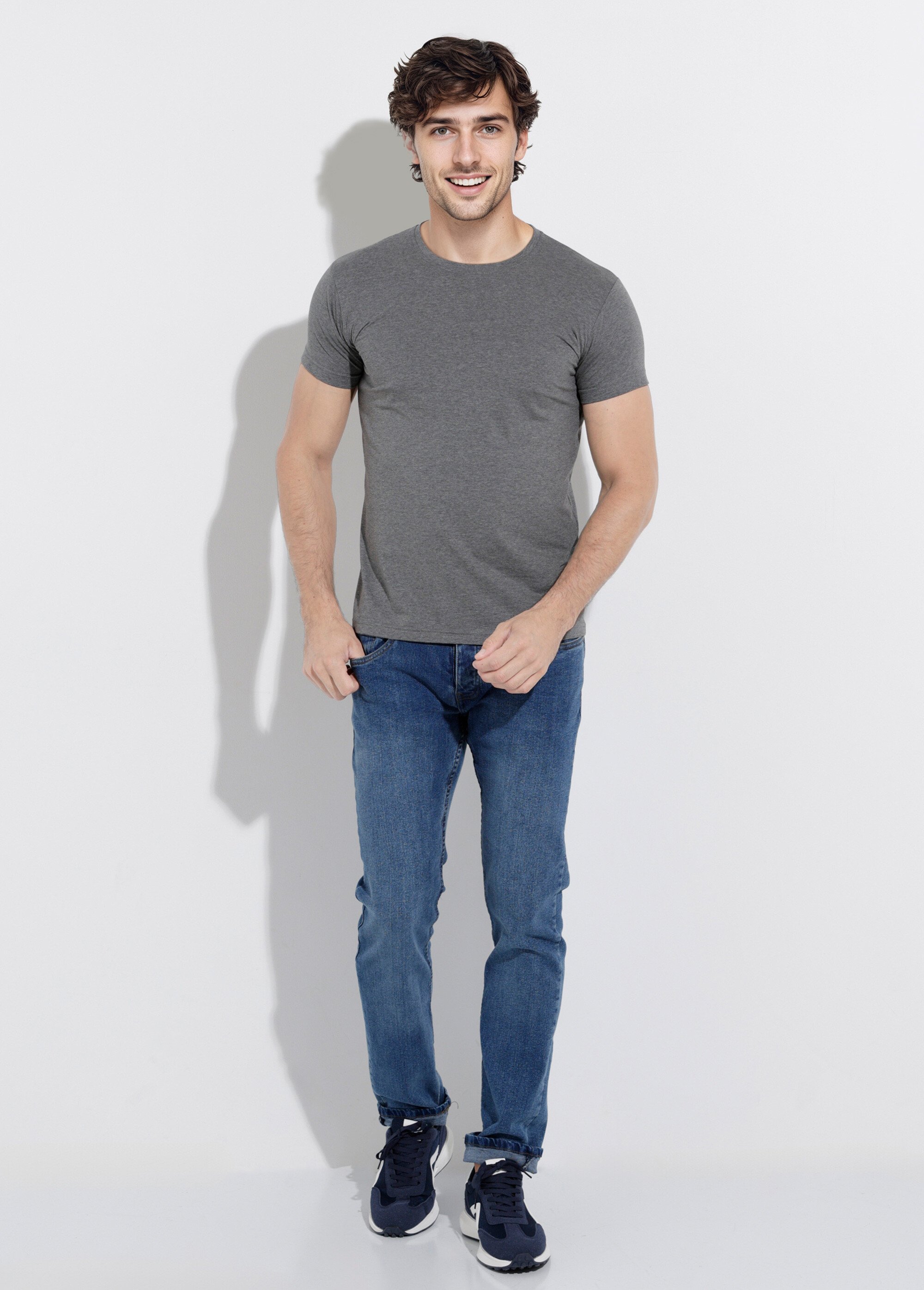 T-shirt col rond coupe ajustée Homme Gris MENW2190 SF1