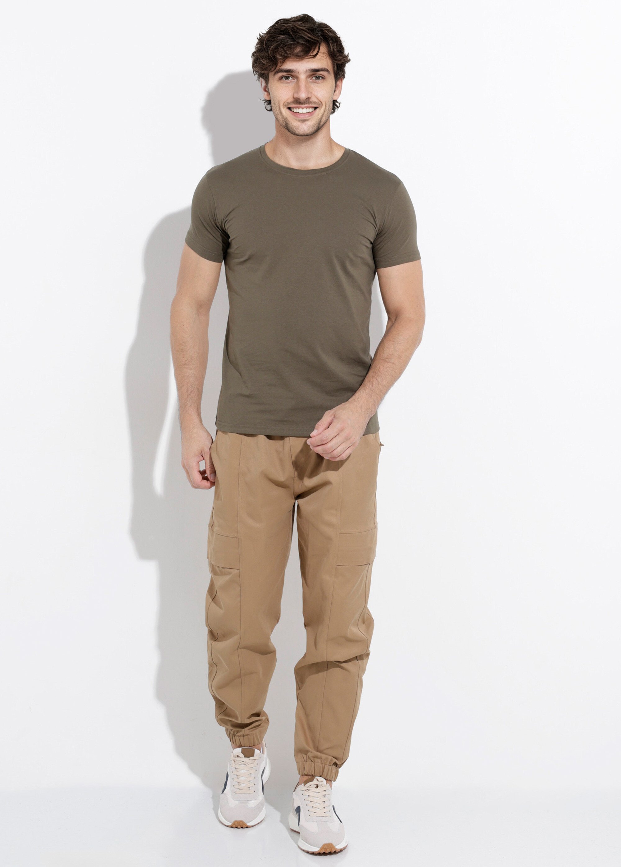 T-shirt col rond coupe ajustée Homme Vert MENW2190 SF1