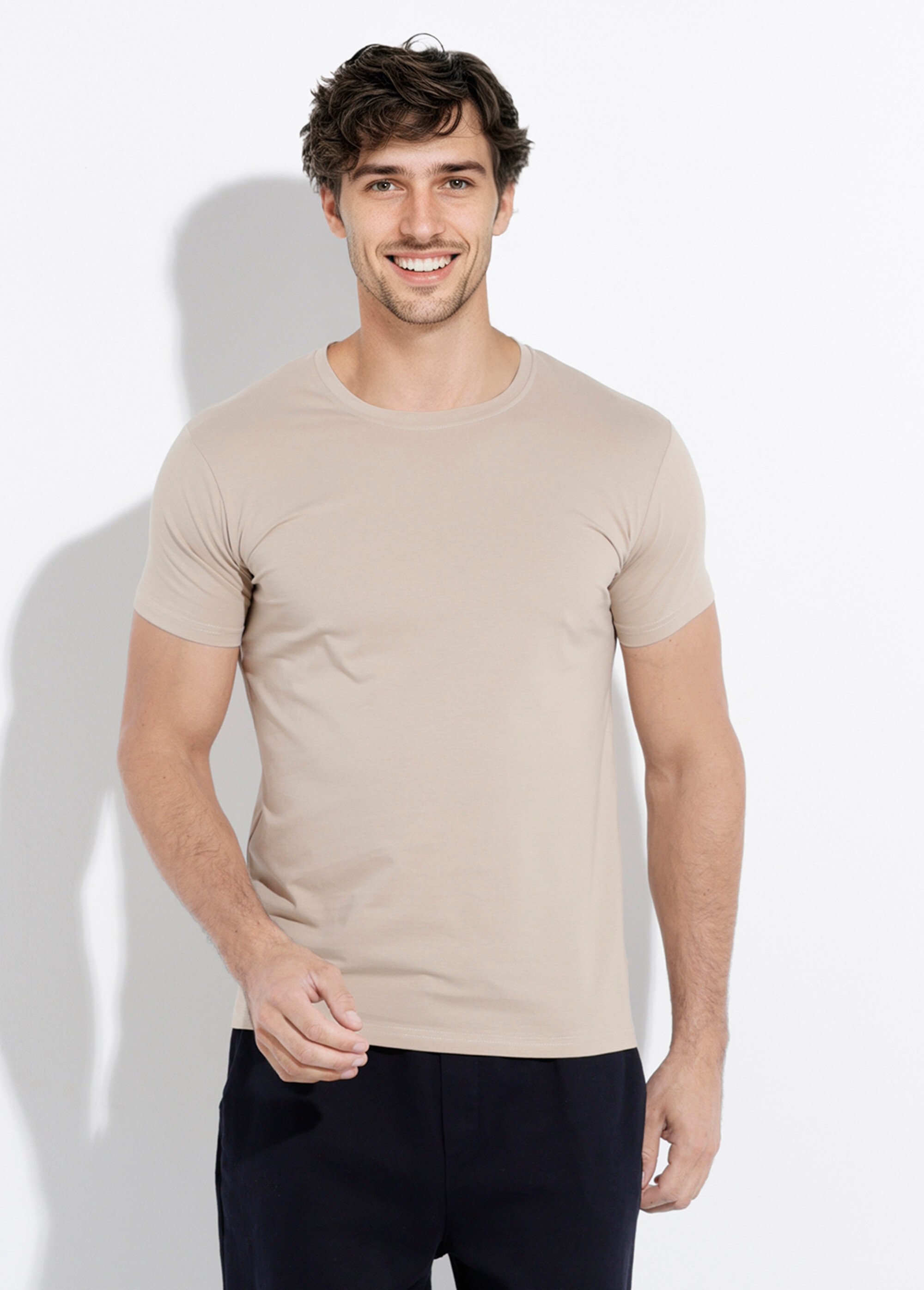 T-shirt col rond coupe ajustée Homme Beige MENW2190 FA1
