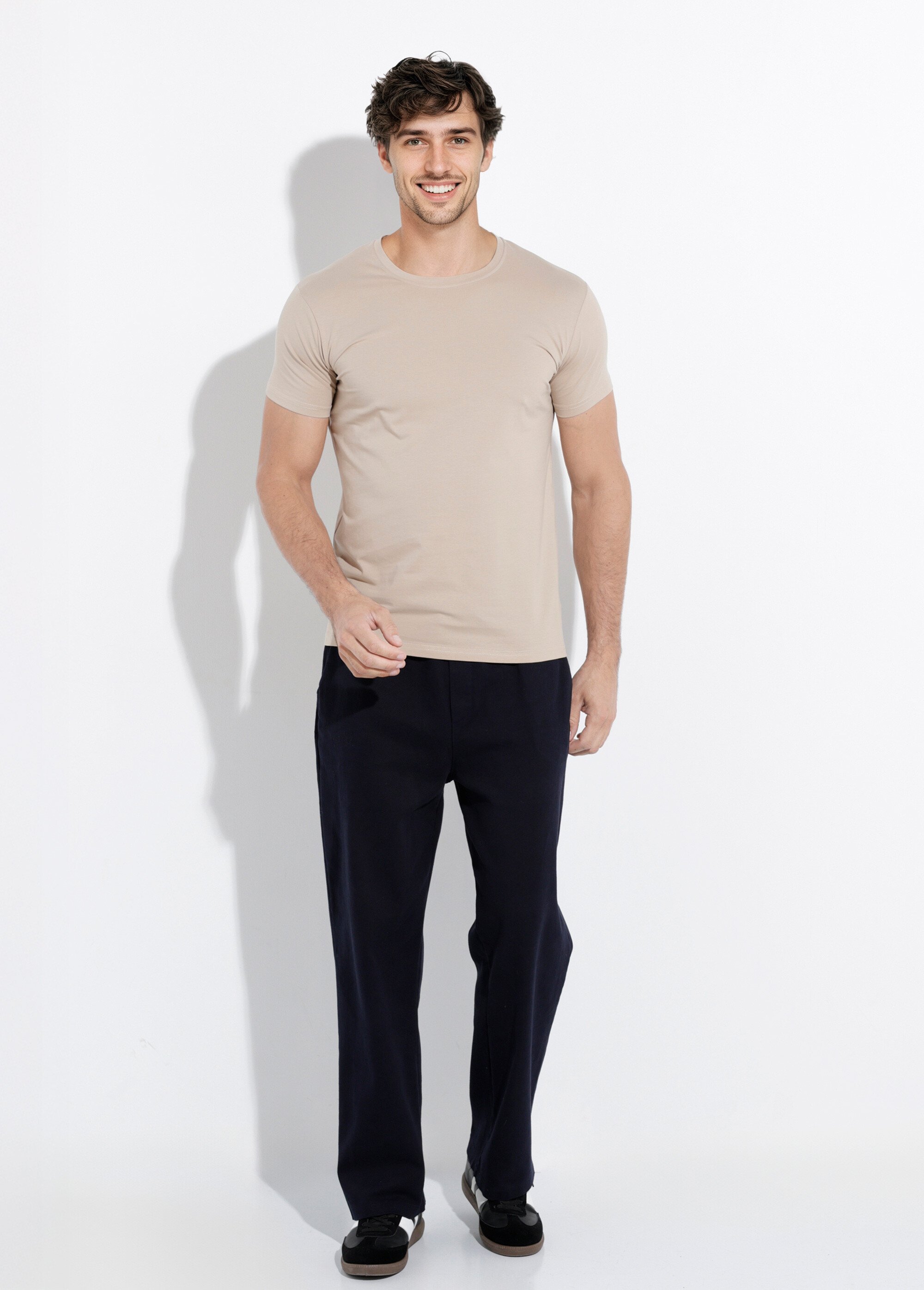 T-shirt col rond coupe ajustée Homme Beige MENW2190 SF1