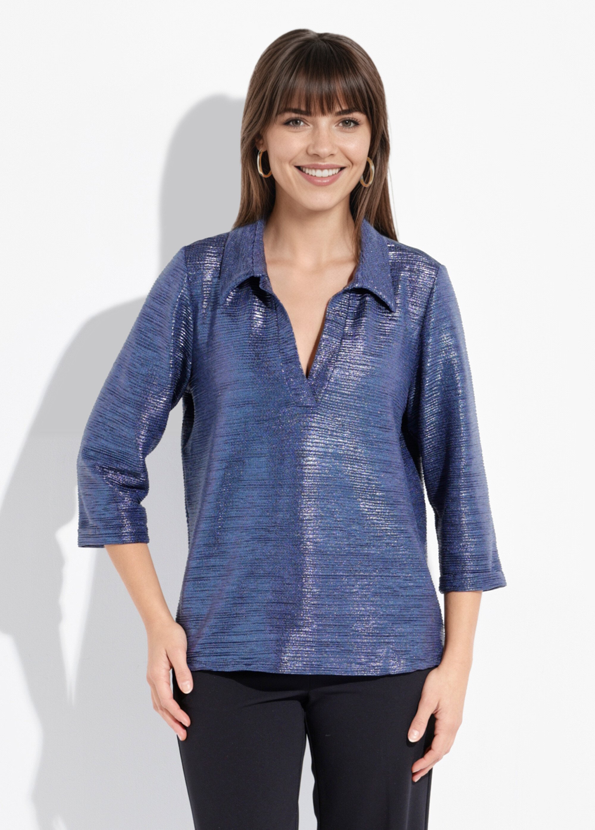 Tunique brillante avec encolure col V Femme Bleu FI-LOUILAME FA1