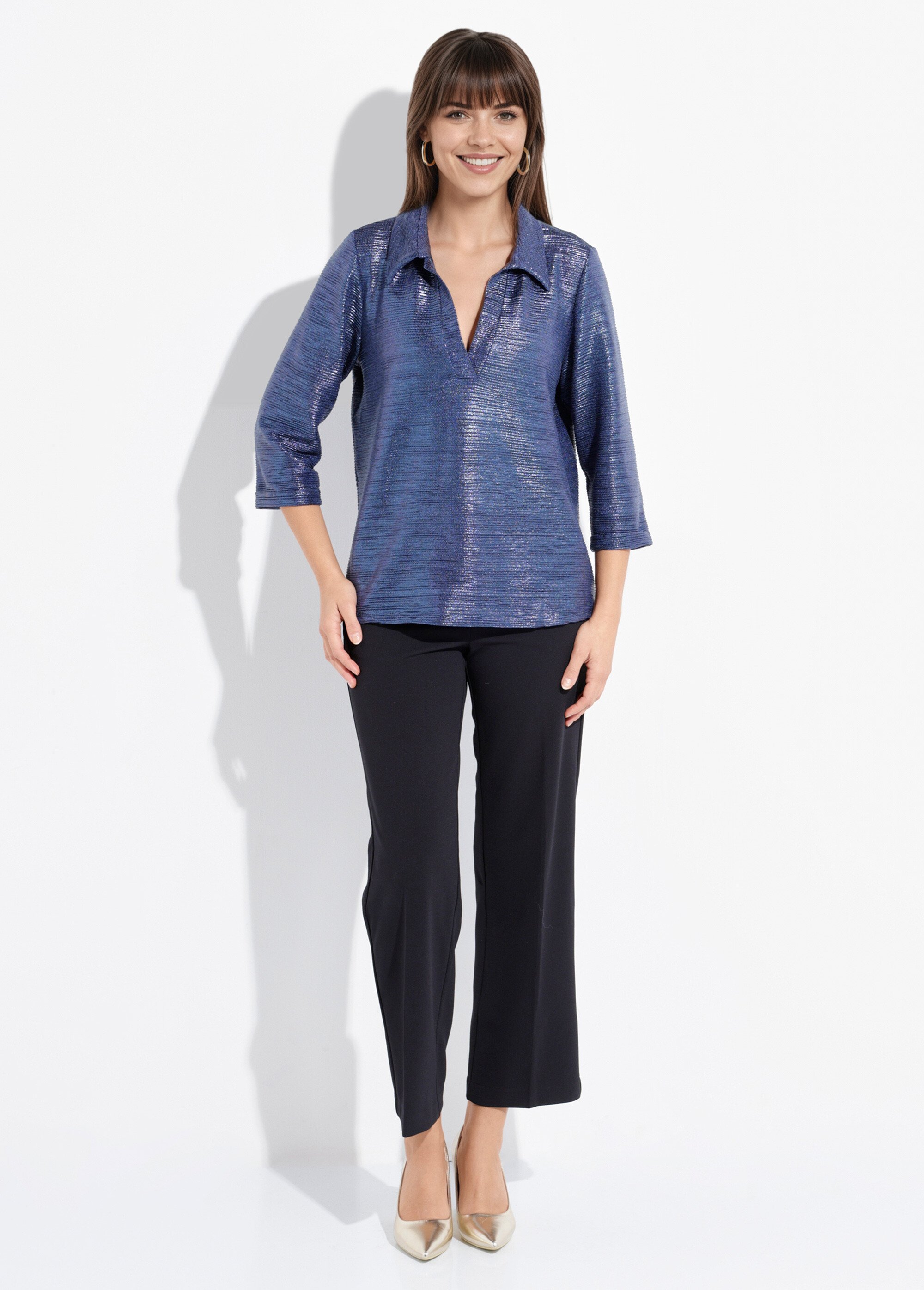 Tunique brillante avec encolure col V Femme Bleu FI-LOUILAME SF1