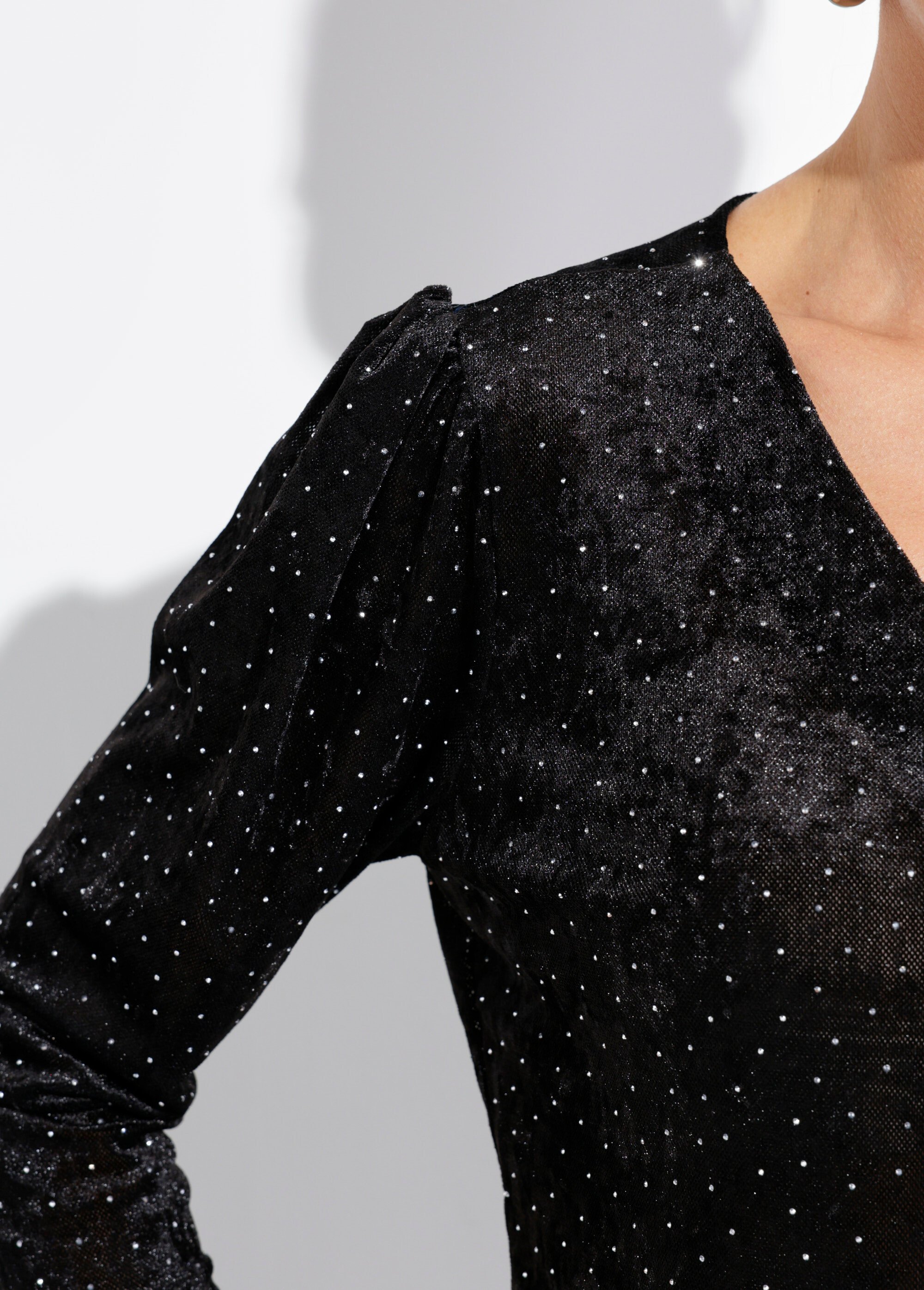 Tunique chic col V, velours avec strass Femme Noir FI-BALLODIAM DE2