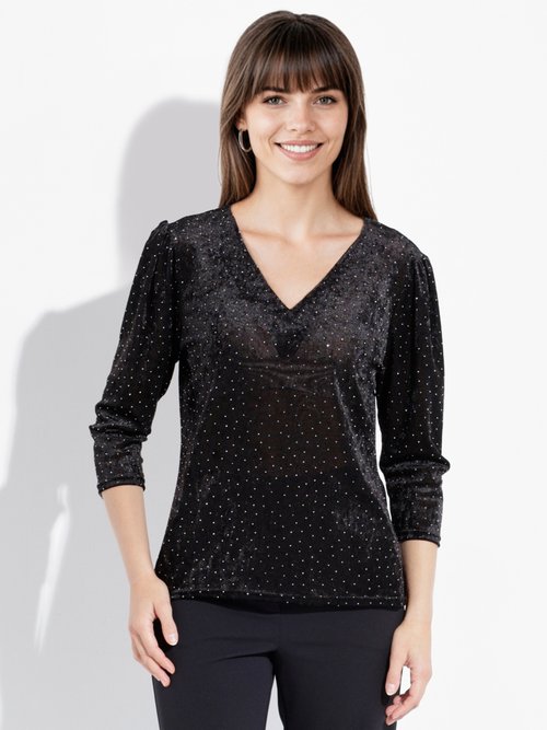 Tunique chic col V, velours avec strass Femme Noir FI-BALLODIAM FA1